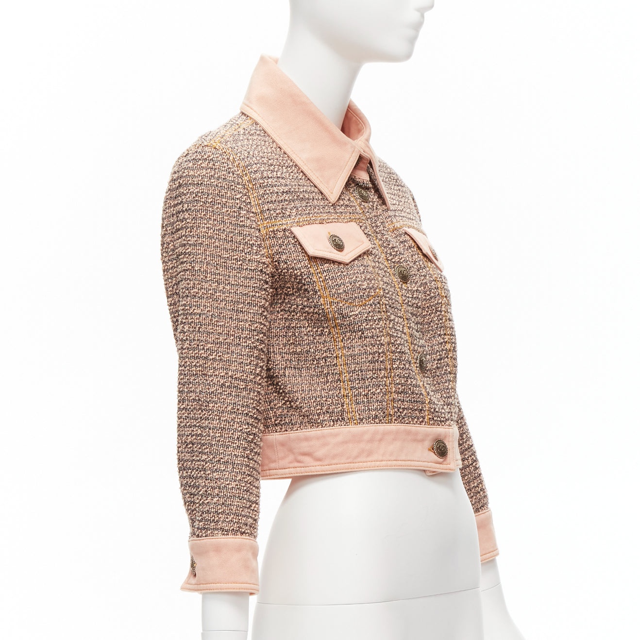 Women's Chanel denim trim tweed button cropped jacket
