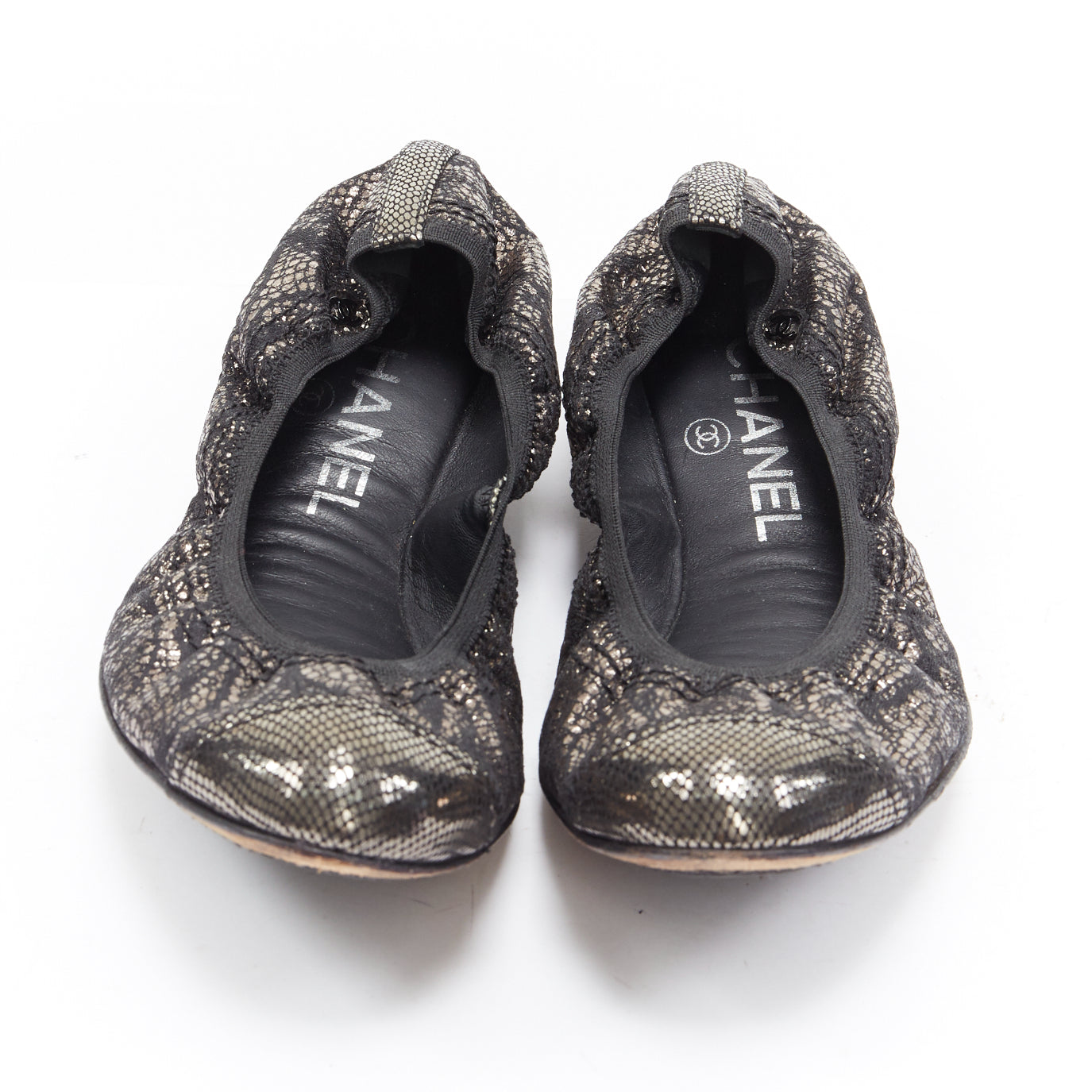 Women's Chanel metallic copper print stretch ballerina flats