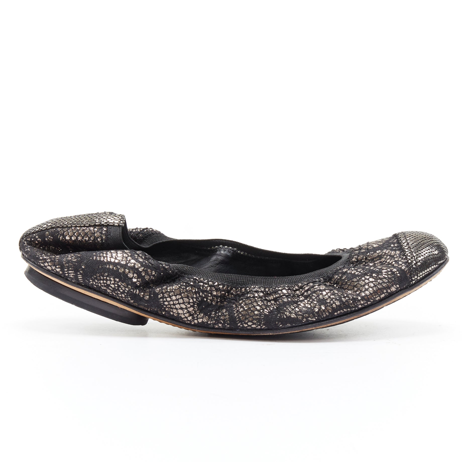 Women's Chanel metallic copper print stretch ballerina flats