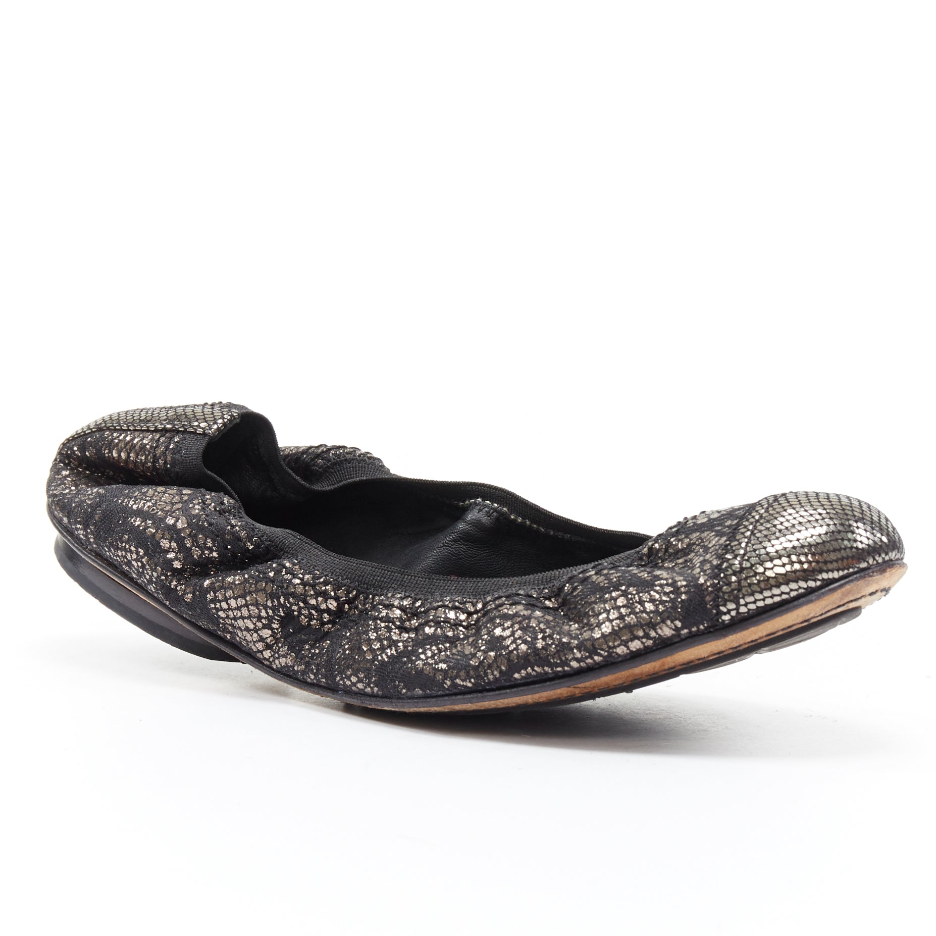 Women's Chanel metallic copper print stretch ballerina flats