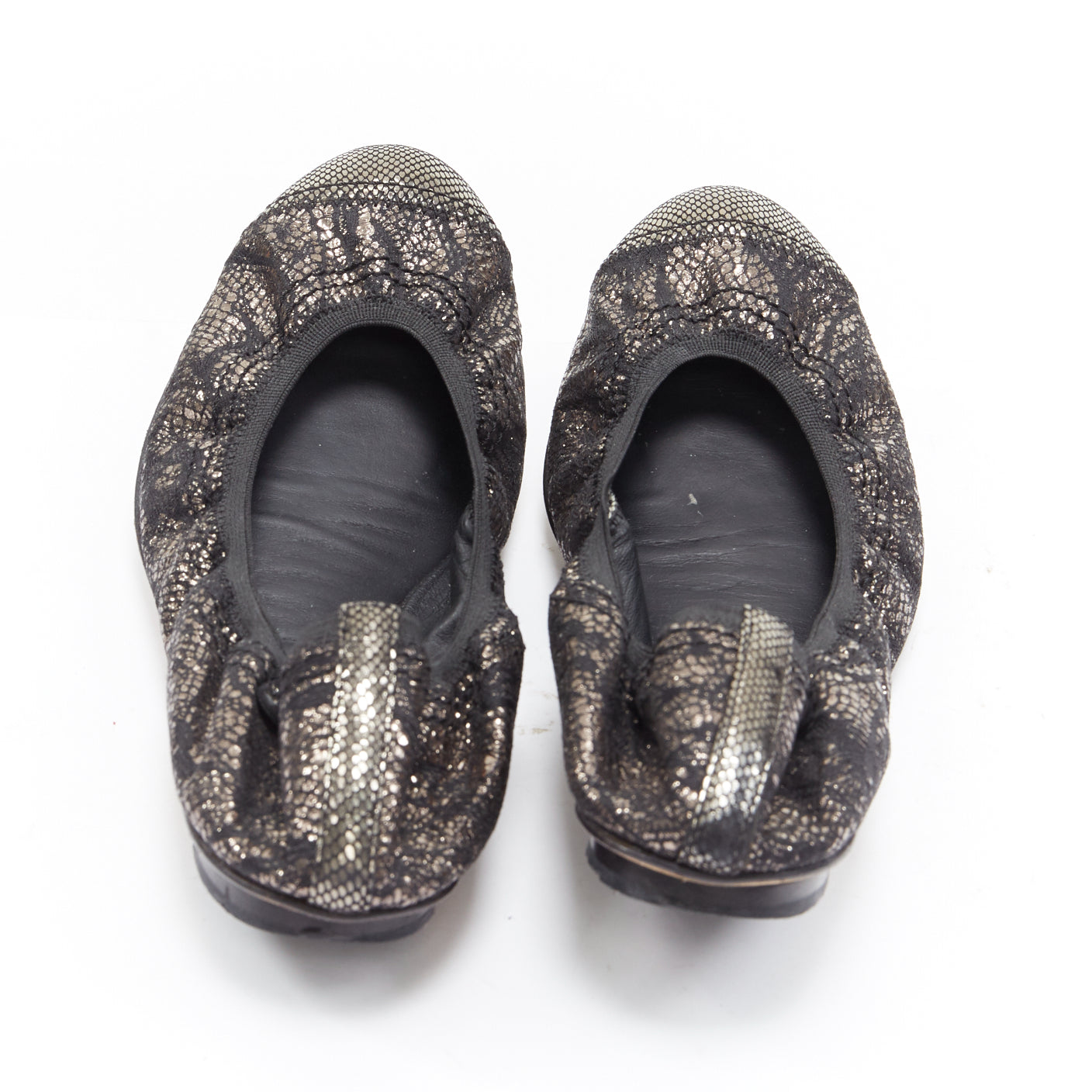 Women's Chanel metallic copper print stretch ballerina flats