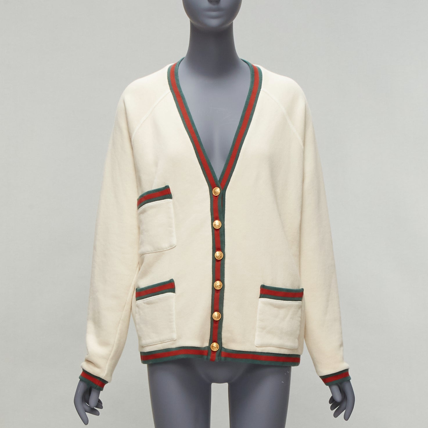 Women's Gucci reversible web button oversized cardigan