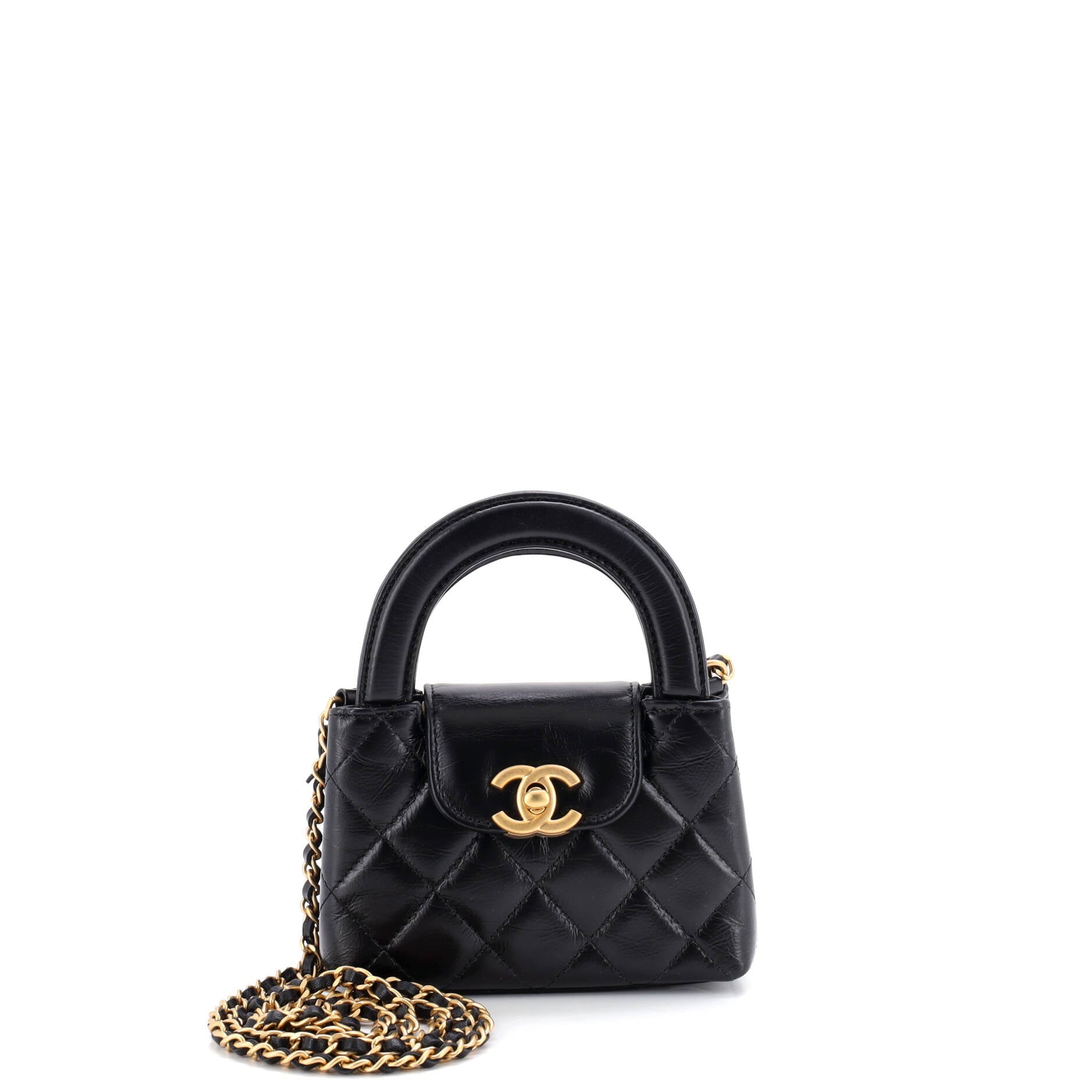 Kelly Top Handle Shopping Bag Quilted Shiny Aged Calfskin Nano