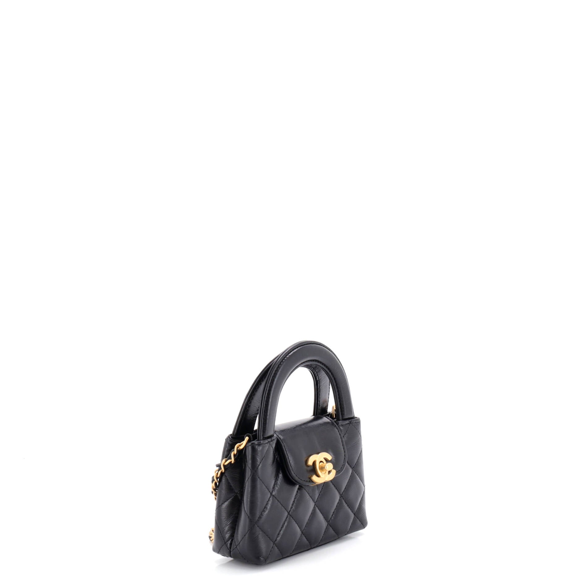 Kelly Top Handle Shopping Bag Quilted Shiny Aged Calfskin Nano