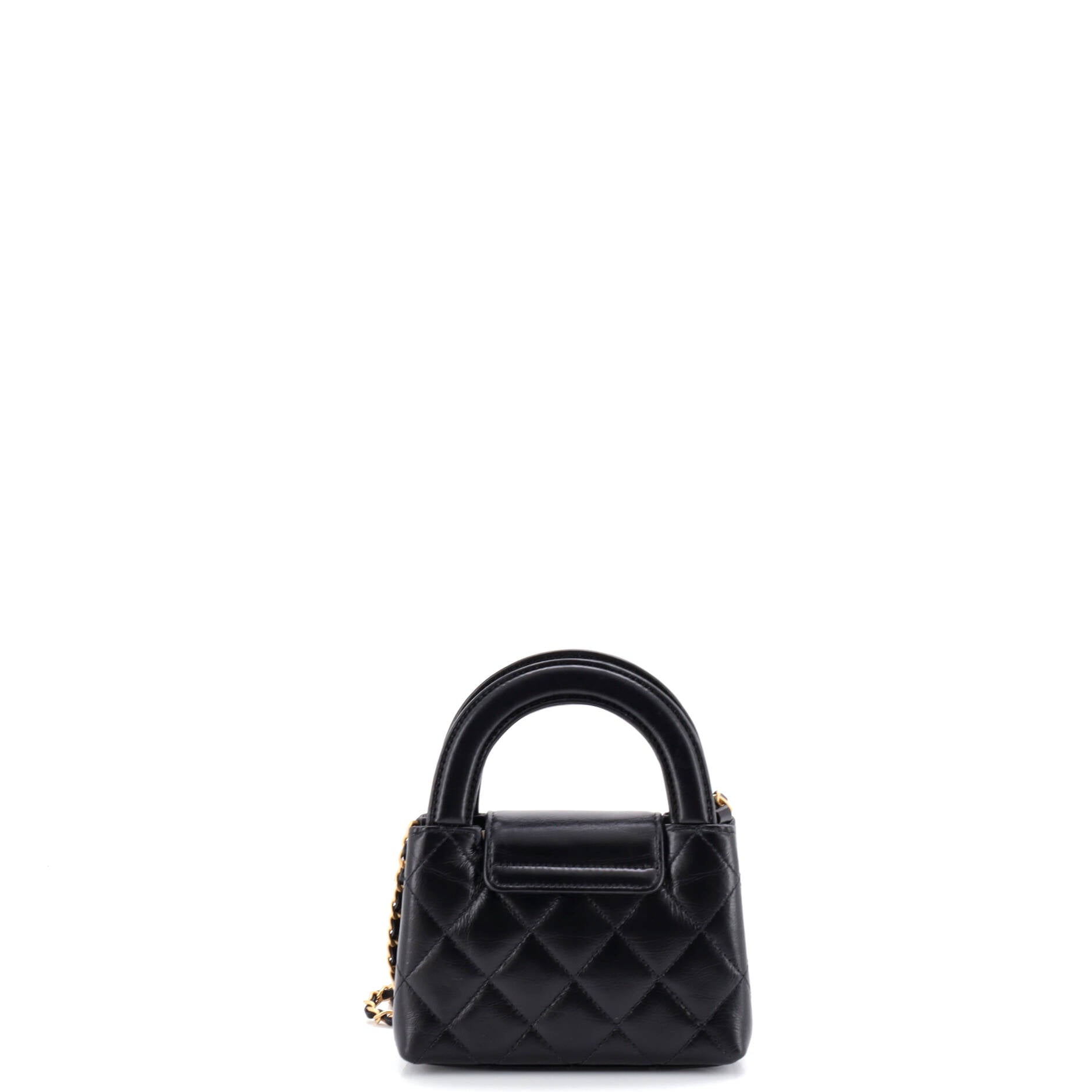 Kelly Top Handle Shopping Bag Quilted Shiny Aged Calfskin Nano