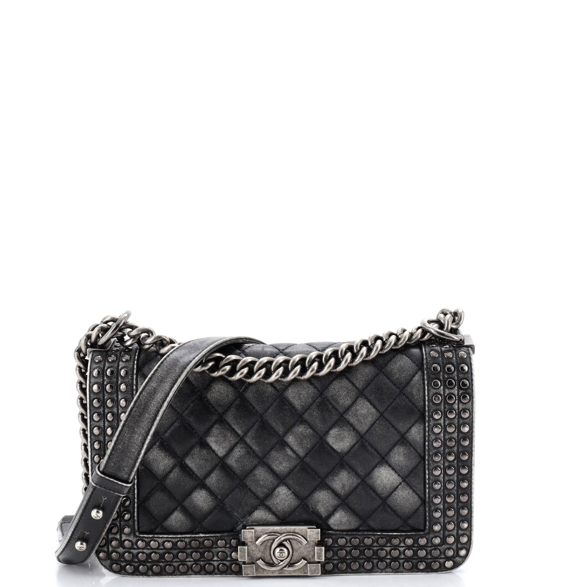Paris-Dallas Boy Flap Bag Studded Quilted Distressed Calfskin Old Medium