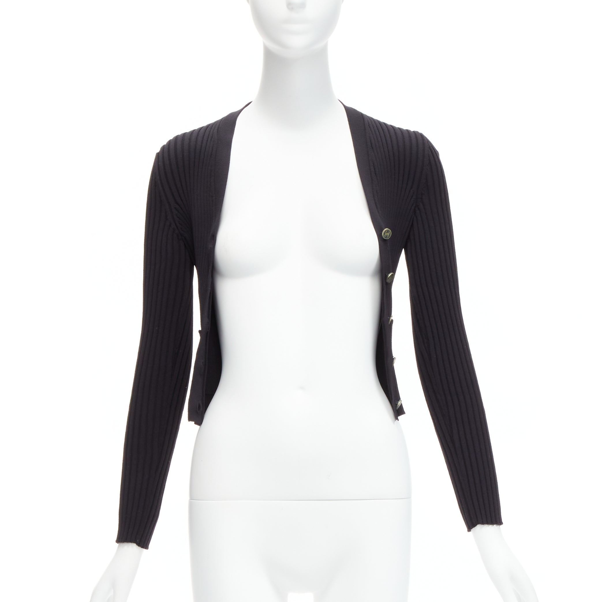 Women's Chanel CC logo button ribbed cropped cardigan