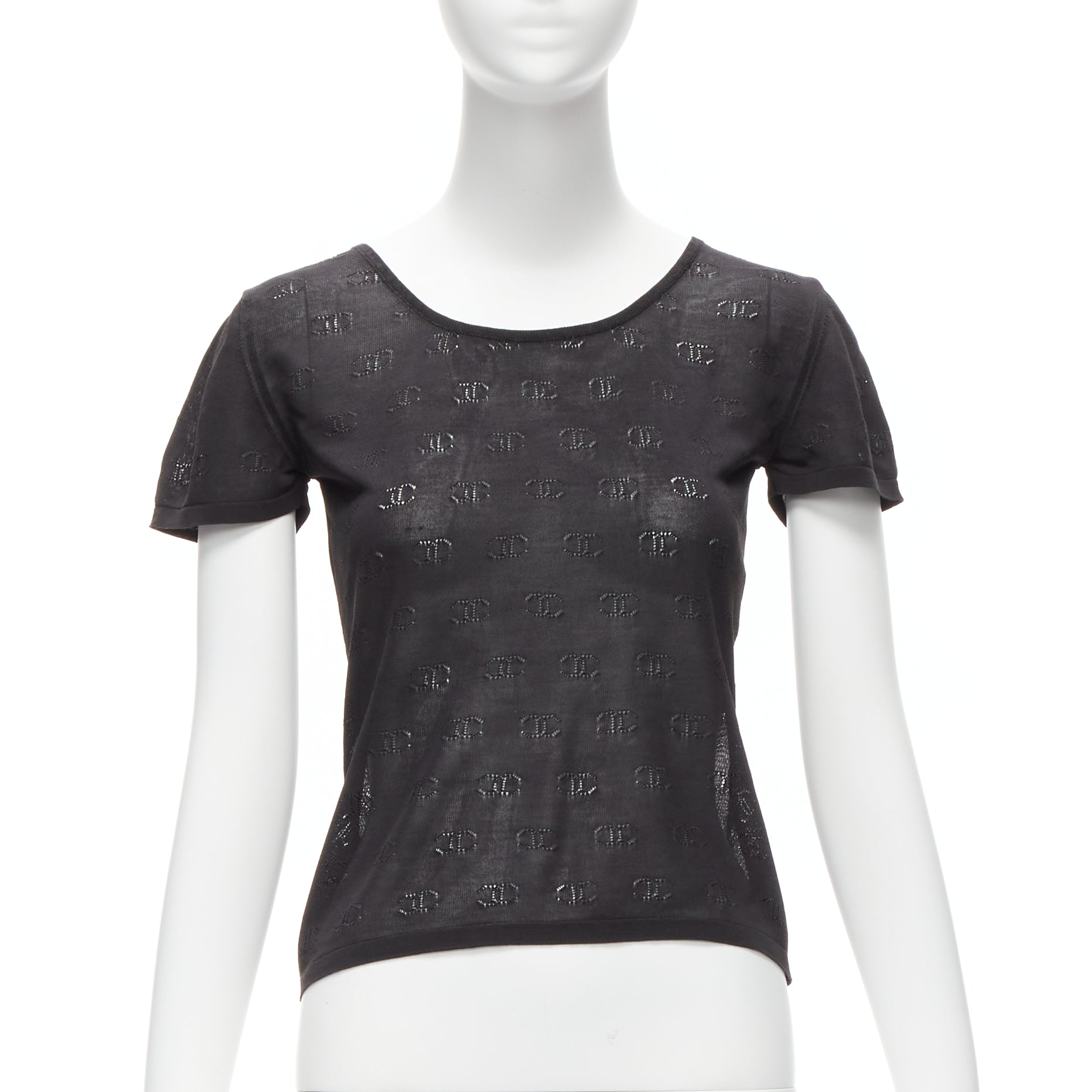 Women's Chanel CC logo monogram Pointelle silk knitted top