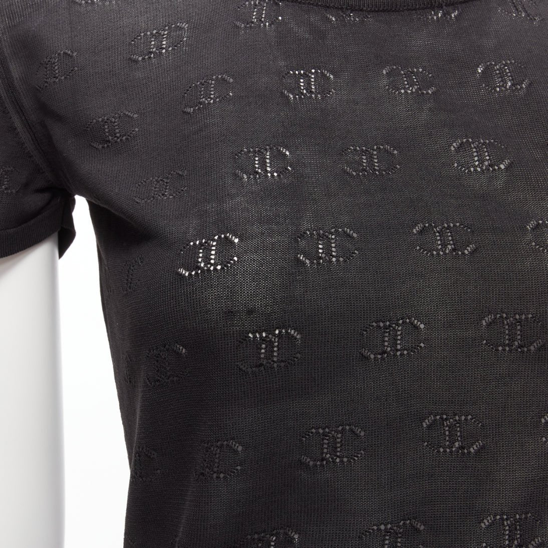 Women's Chanel CC logo monogram Pointelle silk knitted top