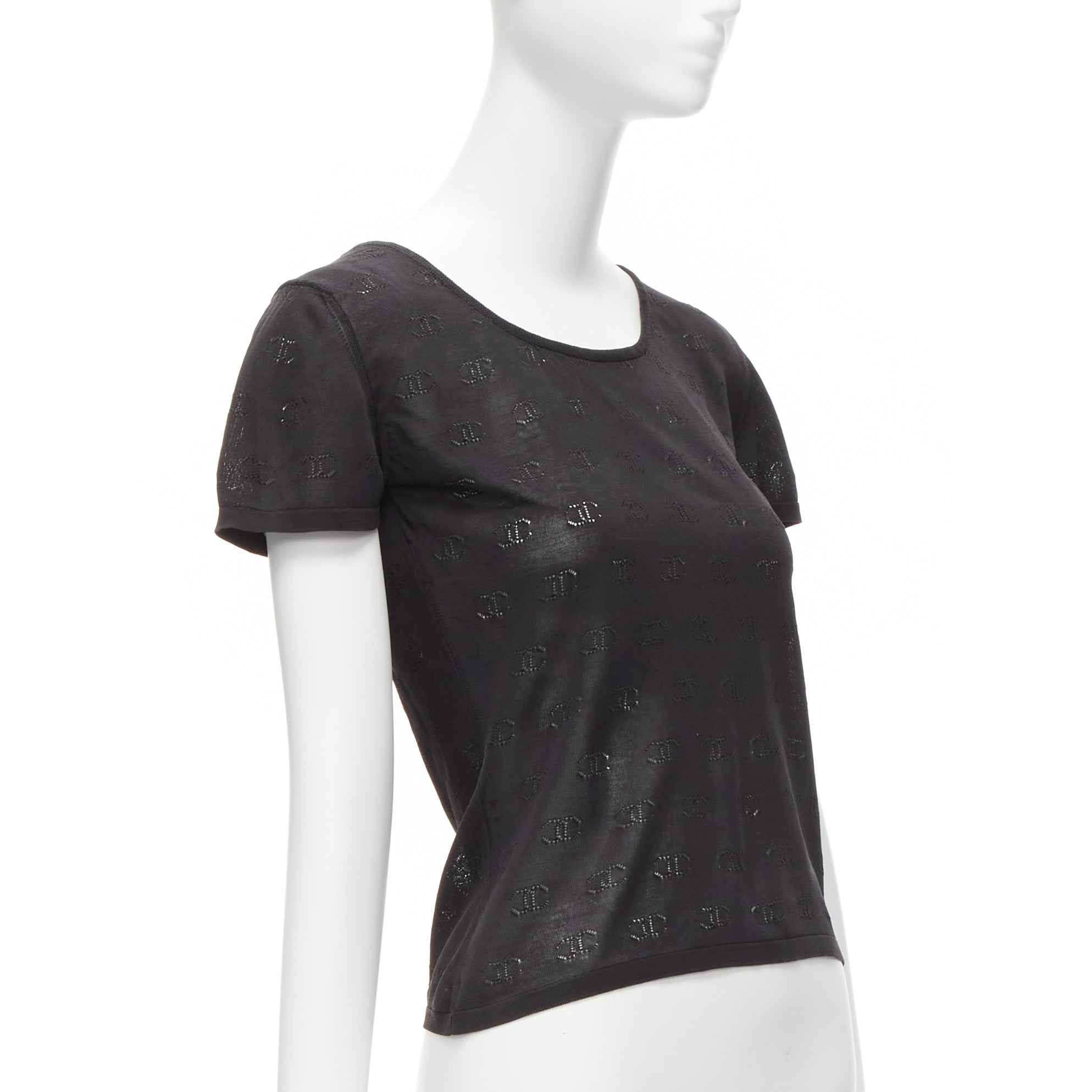 Women's Chanel CC logo monogram Pointelle silk knitted top