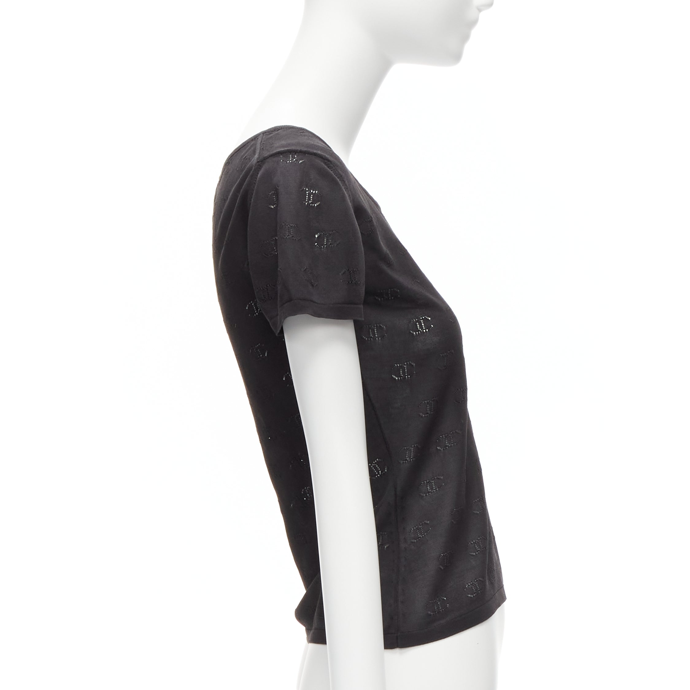 Women's Chanel CC logo monogram Pointelle silk knitted top