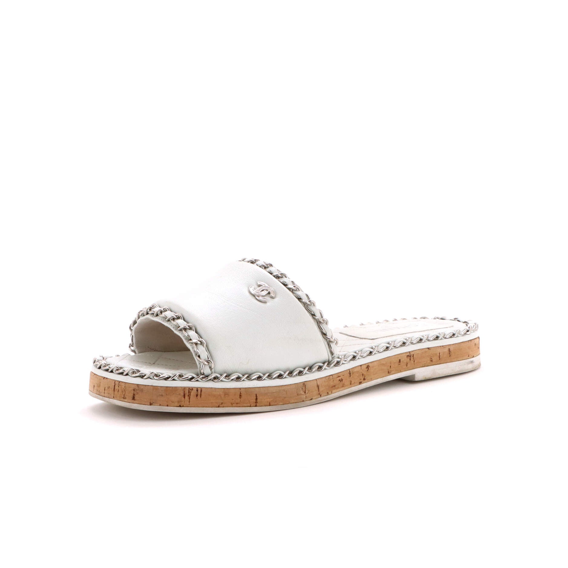 Women's CC Chain Slide Sandals Leather and Cork