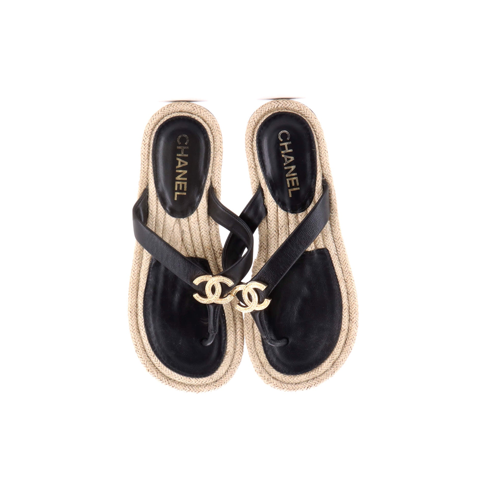 Women's CC Logo Thong Espadrille Sandals Leather