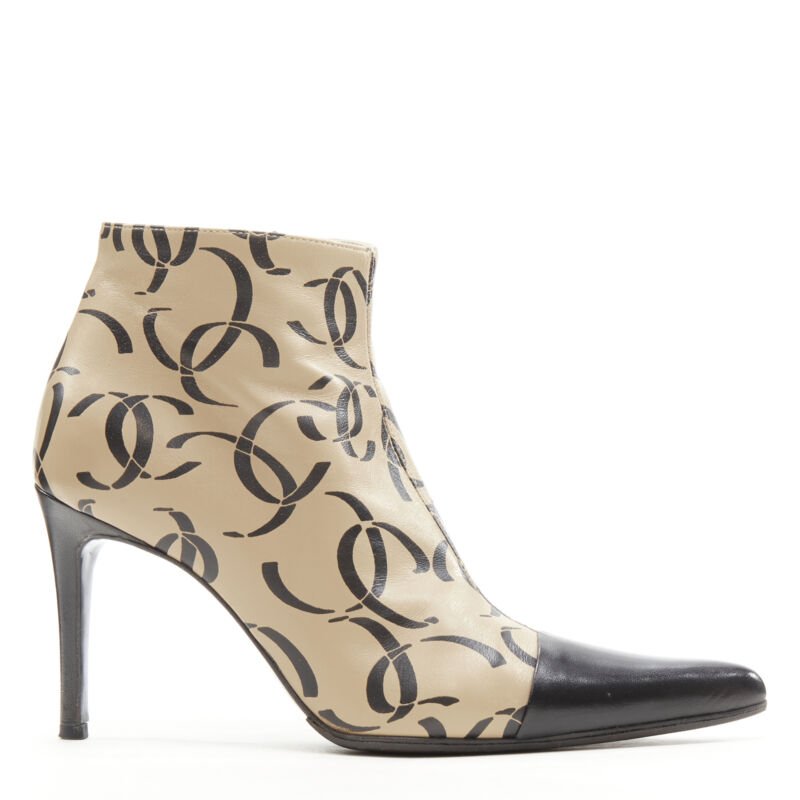 Women's Chanel marked CC logo toe cap ankle bootie