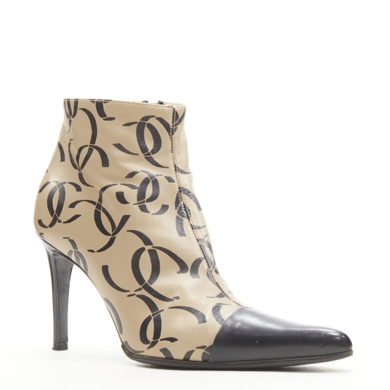 Women's Chanel marked CC logo toe cap ankle bootie