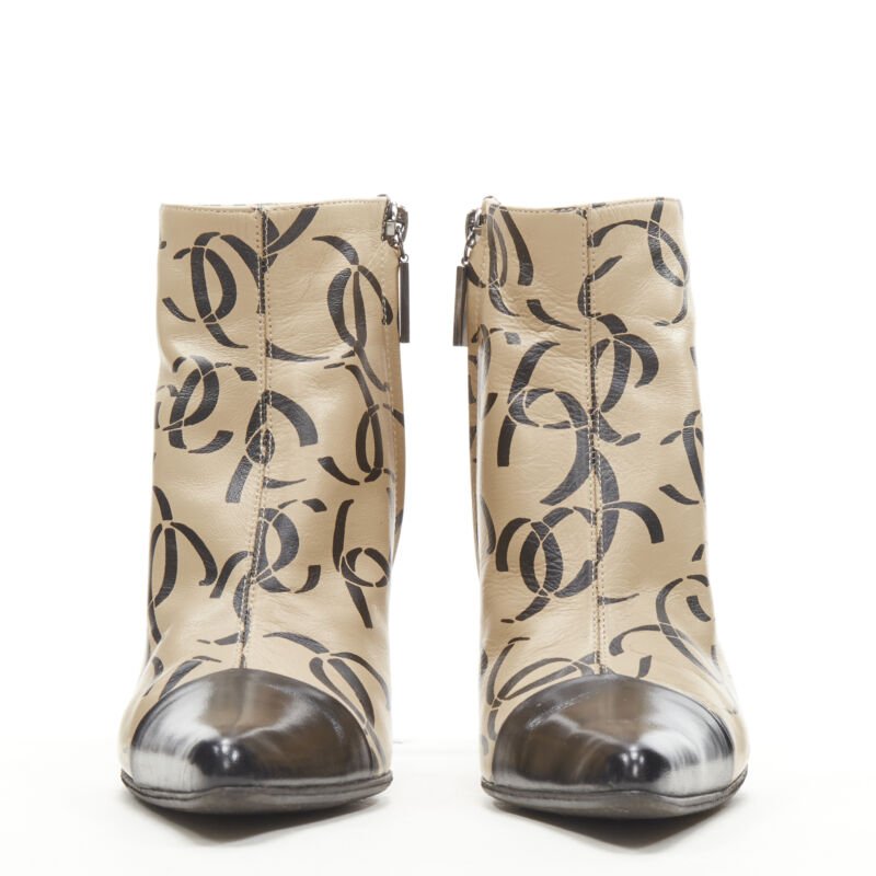 Women's Chanel marked CC logo toe cap ankle bootie