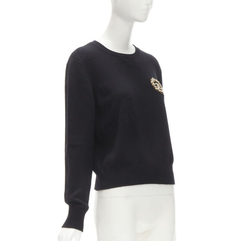 Women's Chanel cashmere blend bead pearl CC embellished badge sweater