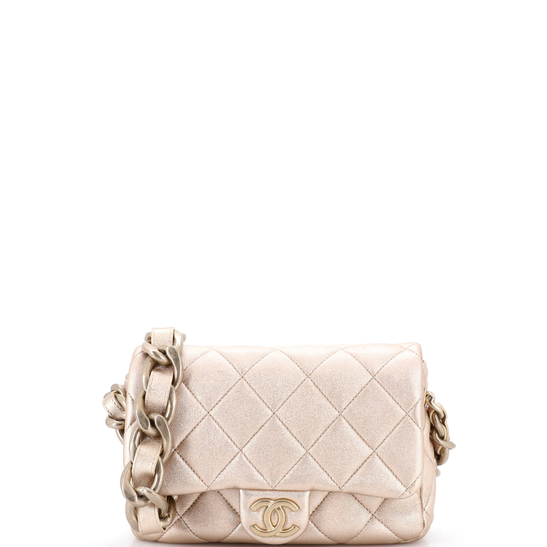 Chunky Chain CC Flap Bag Quilted Metallic Calfskin Small