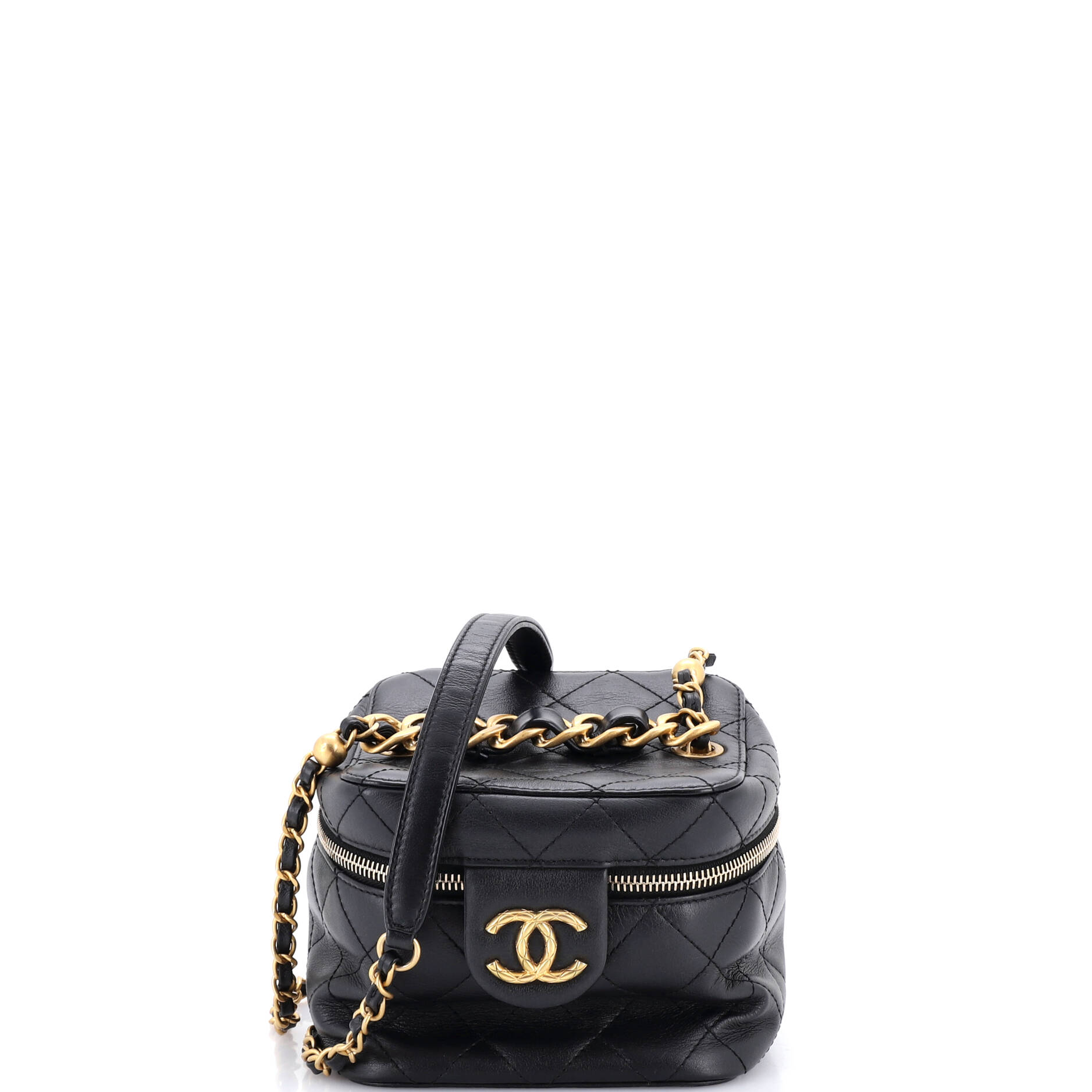 Chain Bar Vanity Case with Chain Quilted Calfskin Small
