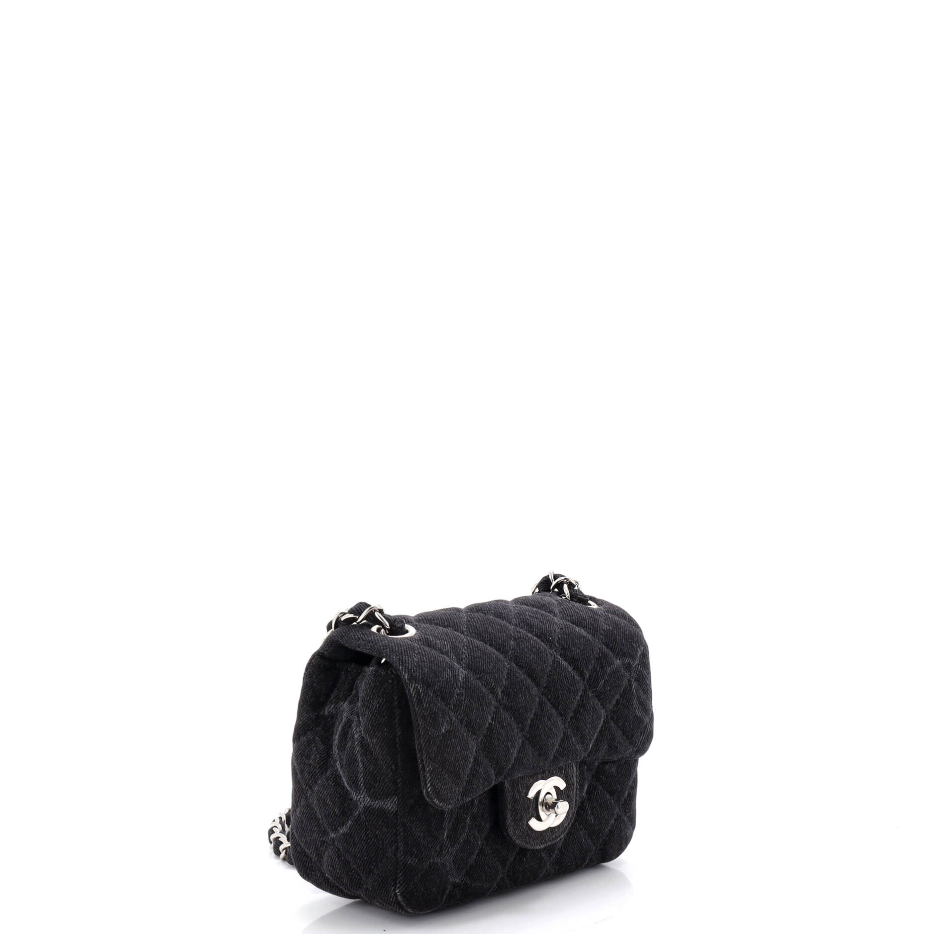 Square Classic Single Flap Bag Quilted CC Printed Denim Mini