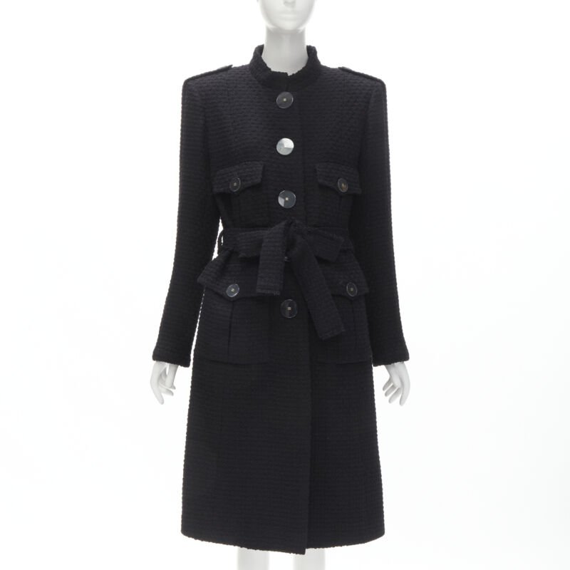Women's Chanel Paris Cosmopolite tweed CC button belted coat