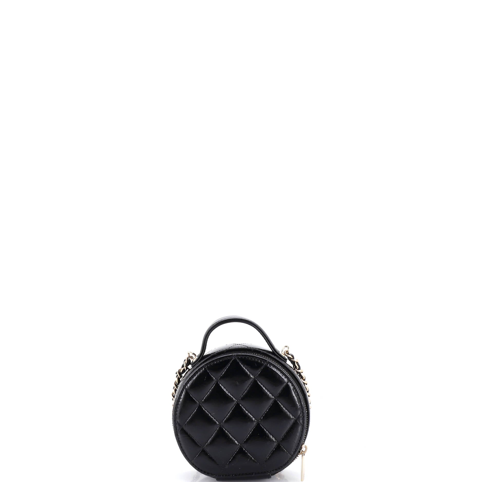 Handle with Care Round Vanity Case with Chain Quilted Lambskin Small