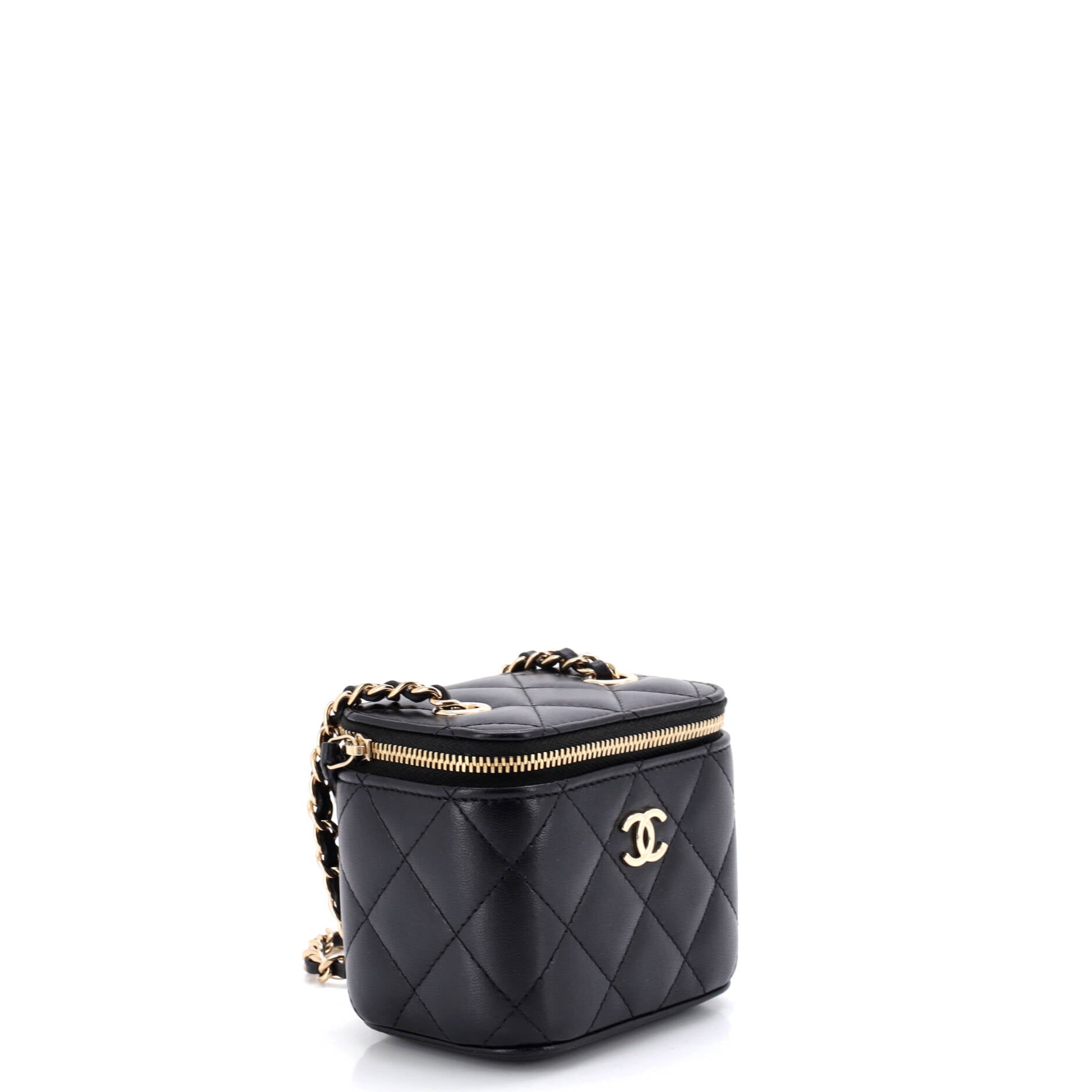 Camellia Bow Vanity Case with Chain Quilted Lambskin Mini
