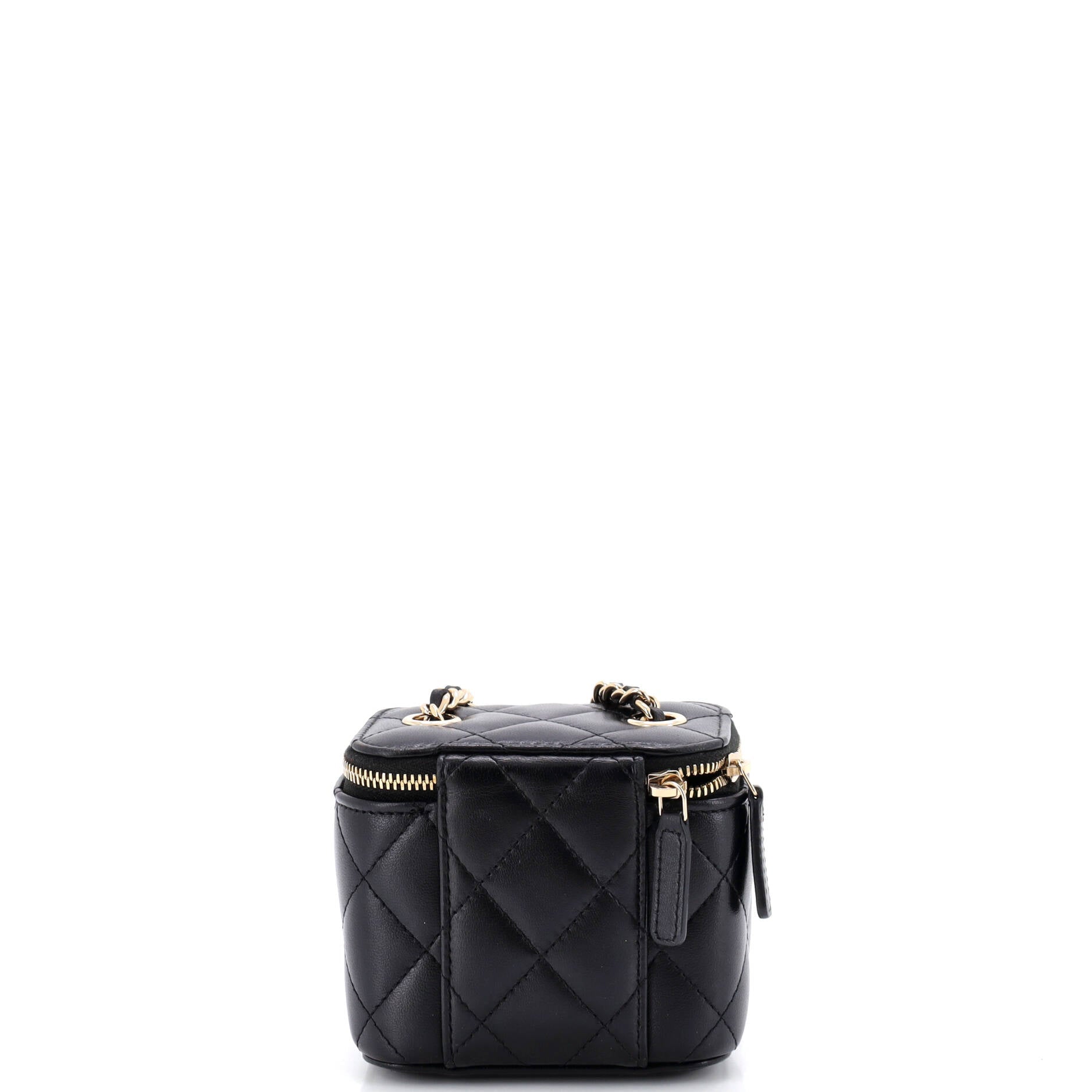 Camellia Bow Vanity Case with Chain Quilted Lambskin Mini