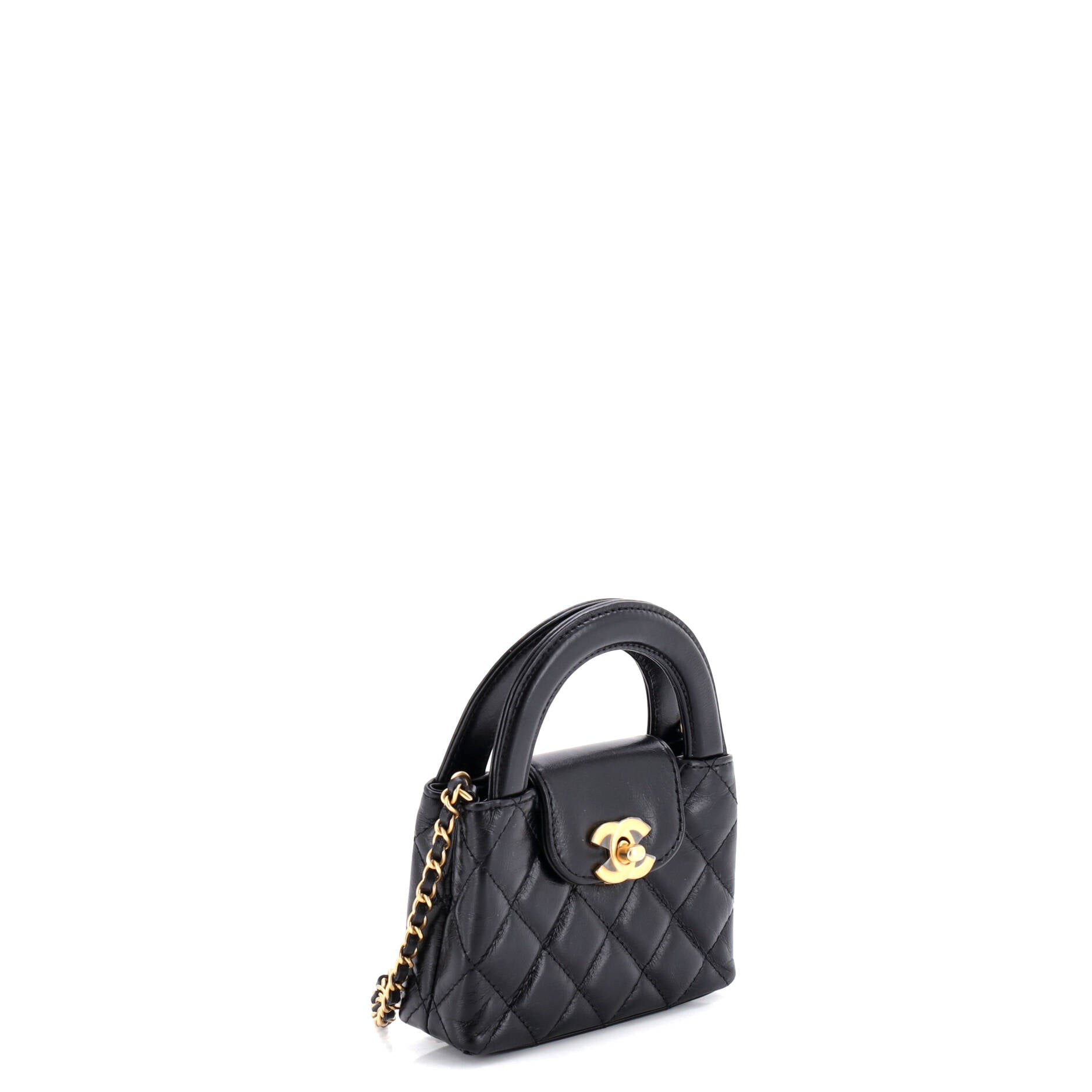 Kelly Top Handle Shopping Bag Quilted Shiny Aged Calfskin Nano