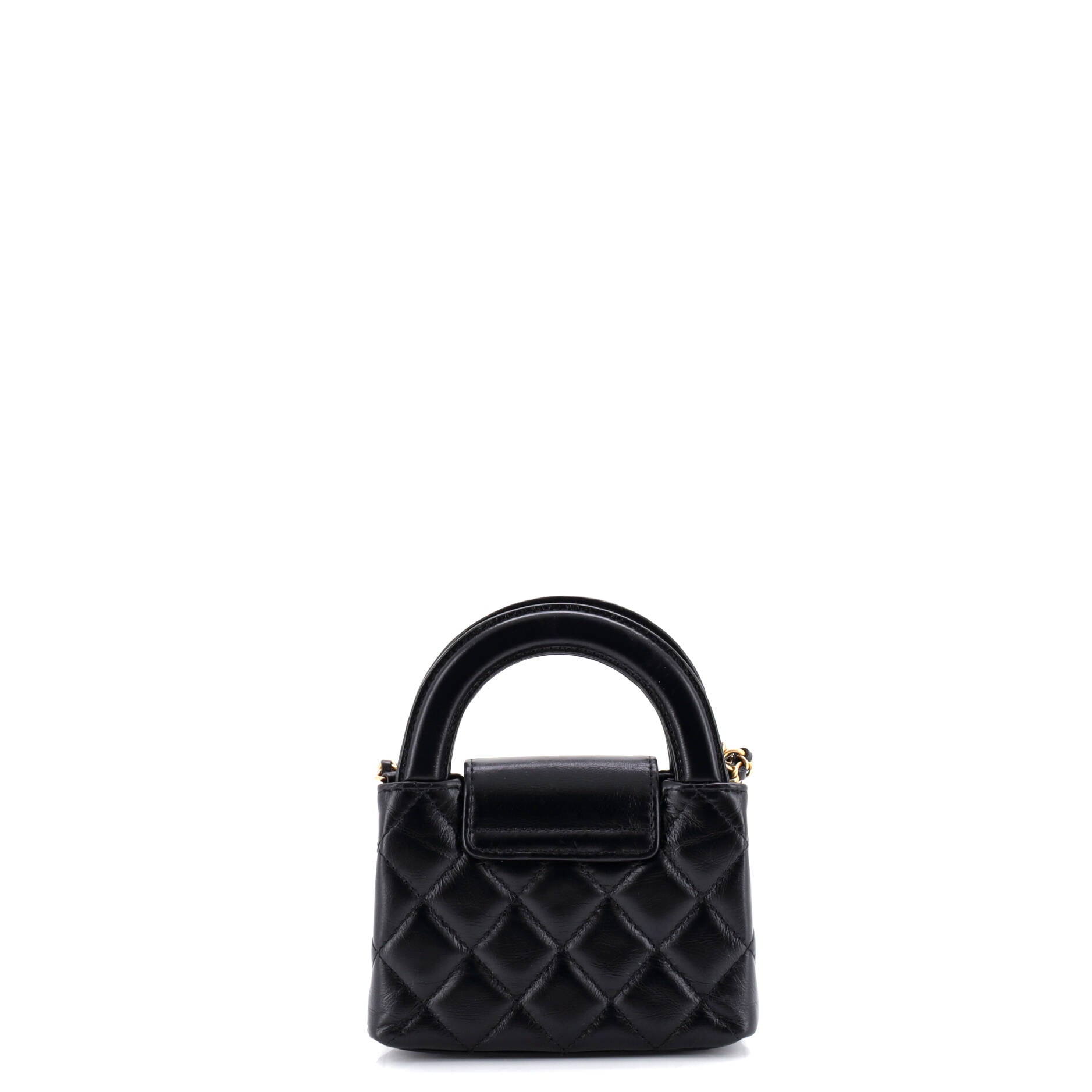 Kelly Top Handle Shopping Bag Quilted Shiny Aged Calfskin Nano