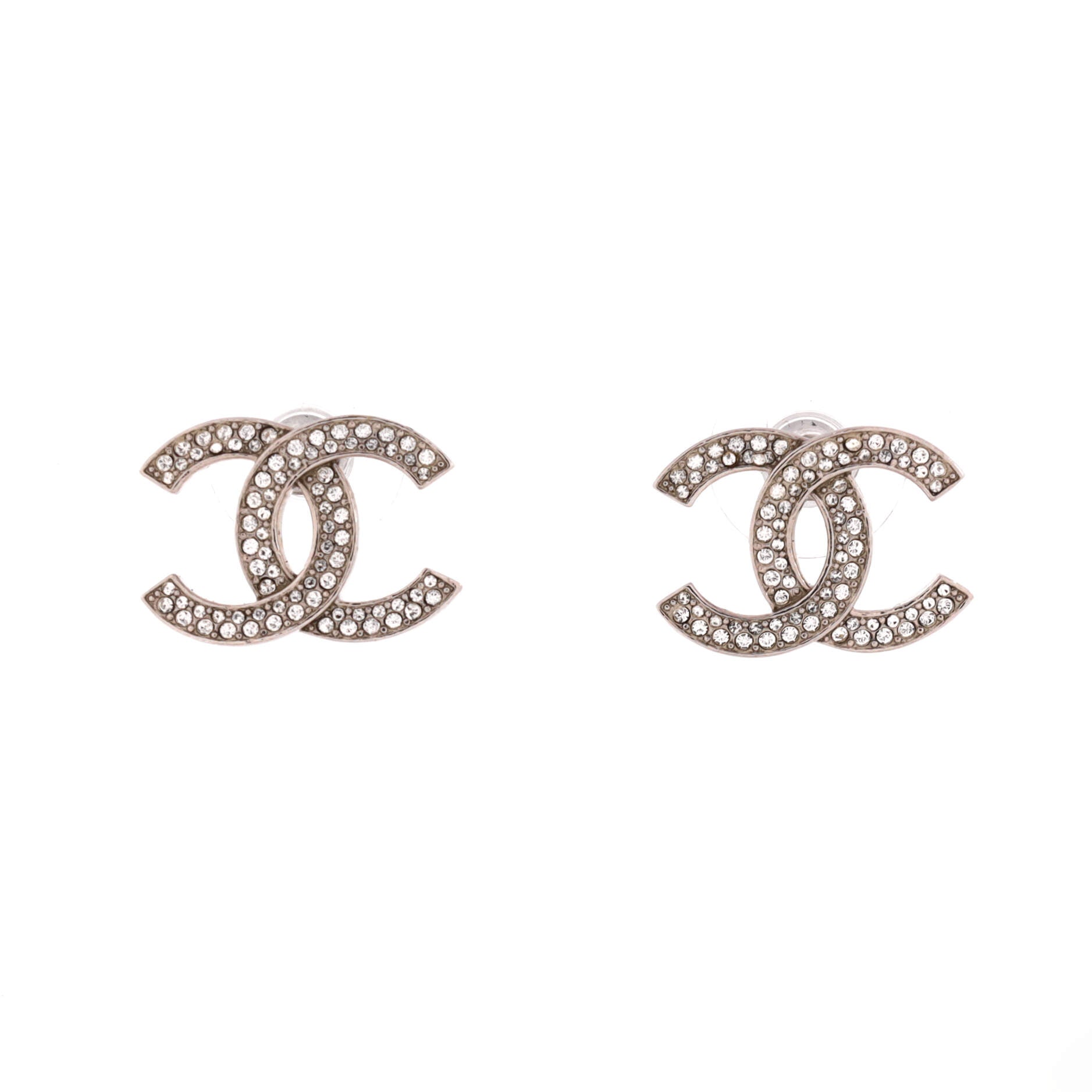 CC Stud Earrings Metal with Crystals