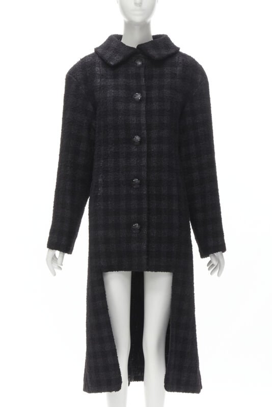 Women's Chanel lurex check tweed Globe CC button high low coat