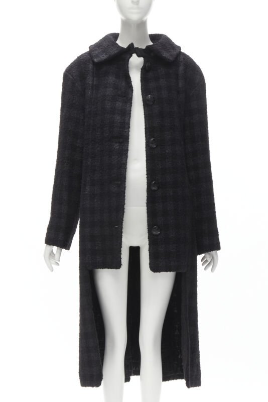 Women's Chanel lurex check tweed Globe CC button high low coat
