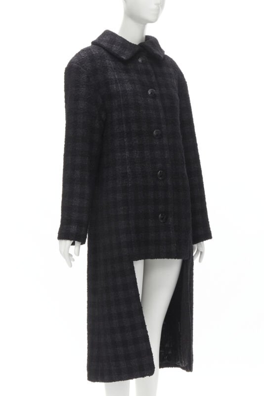 Women's Chanel lurex check tweed Globe CC button high low coat
