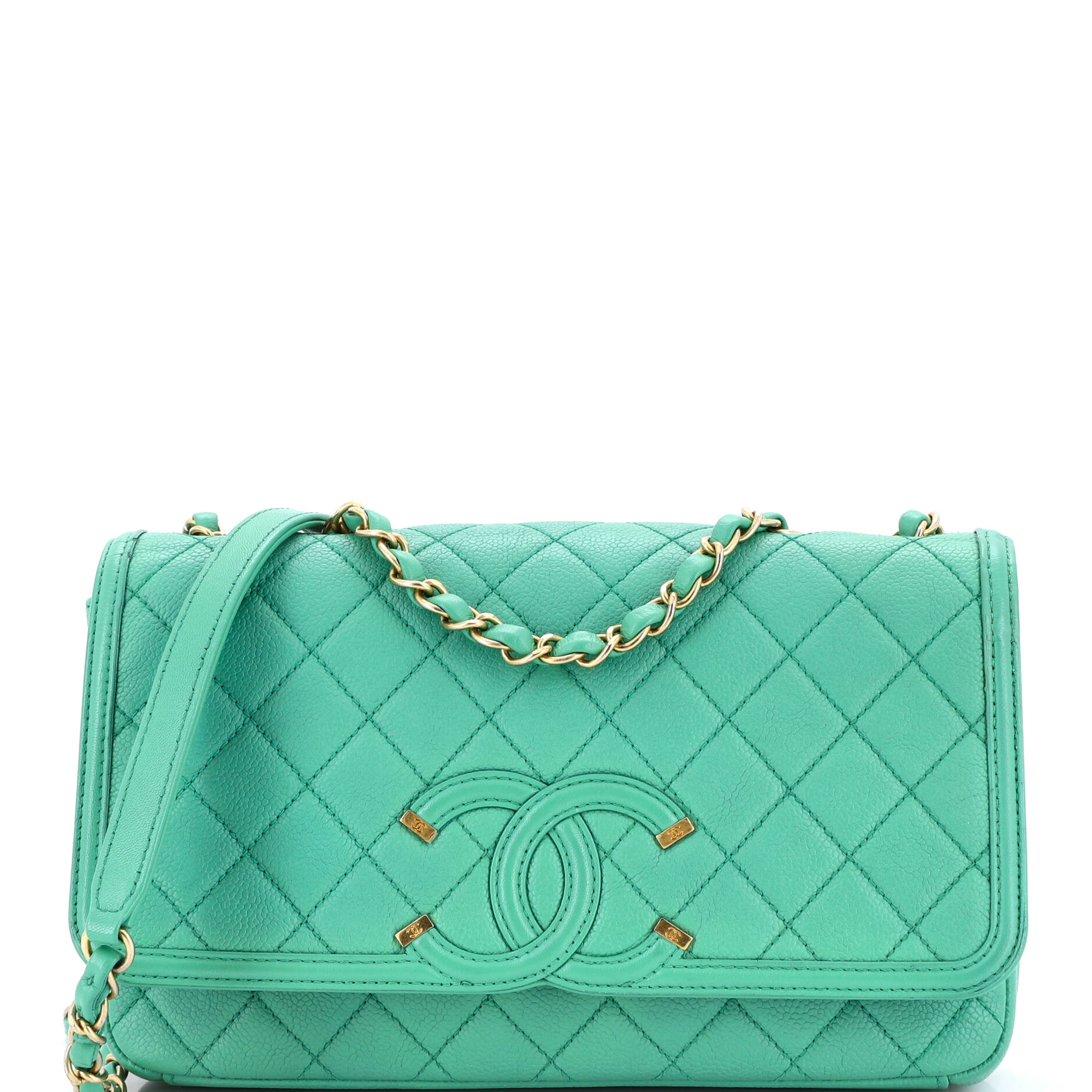 Filigree Flap Bag Quilted Caviar Medium
