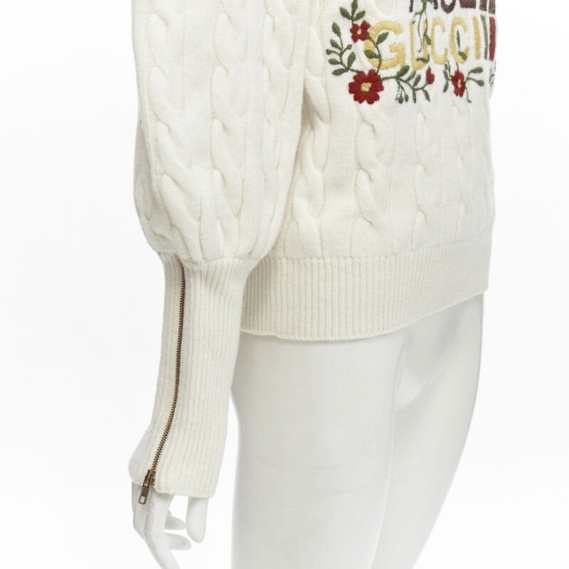 Women's Gucci The North Face wool floral logo embroidery cable knit turtleneck