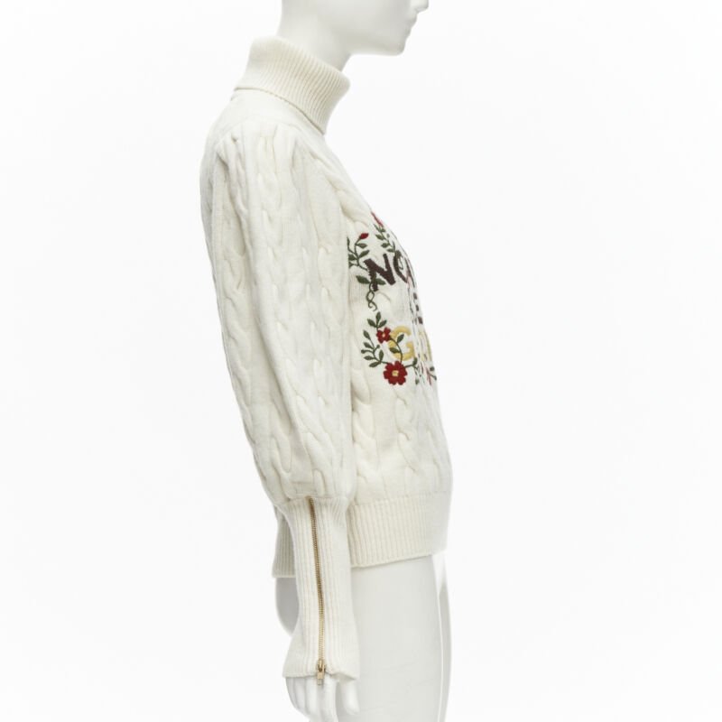 Women's Gucci The North Face wool floral logo embroidery cable knit turtleneck