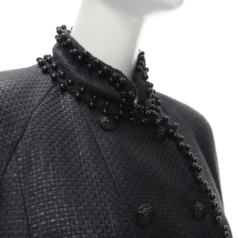 Women's Chanel lattice lacquer tweed bead embellished Lion button jacket