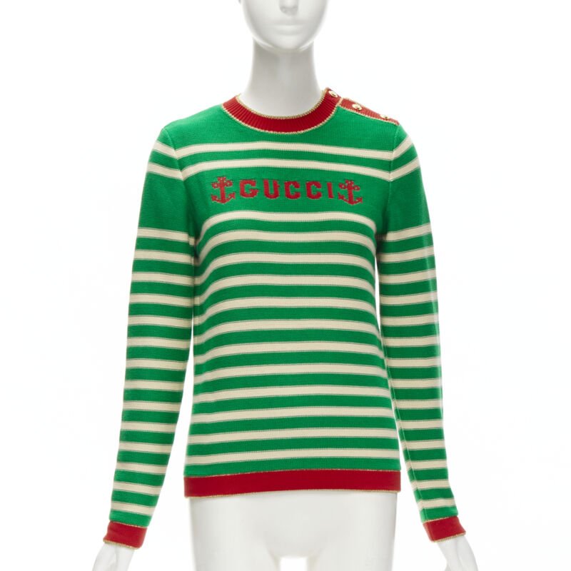 Women's Gucci sailor intarsia embroidery striped sweater