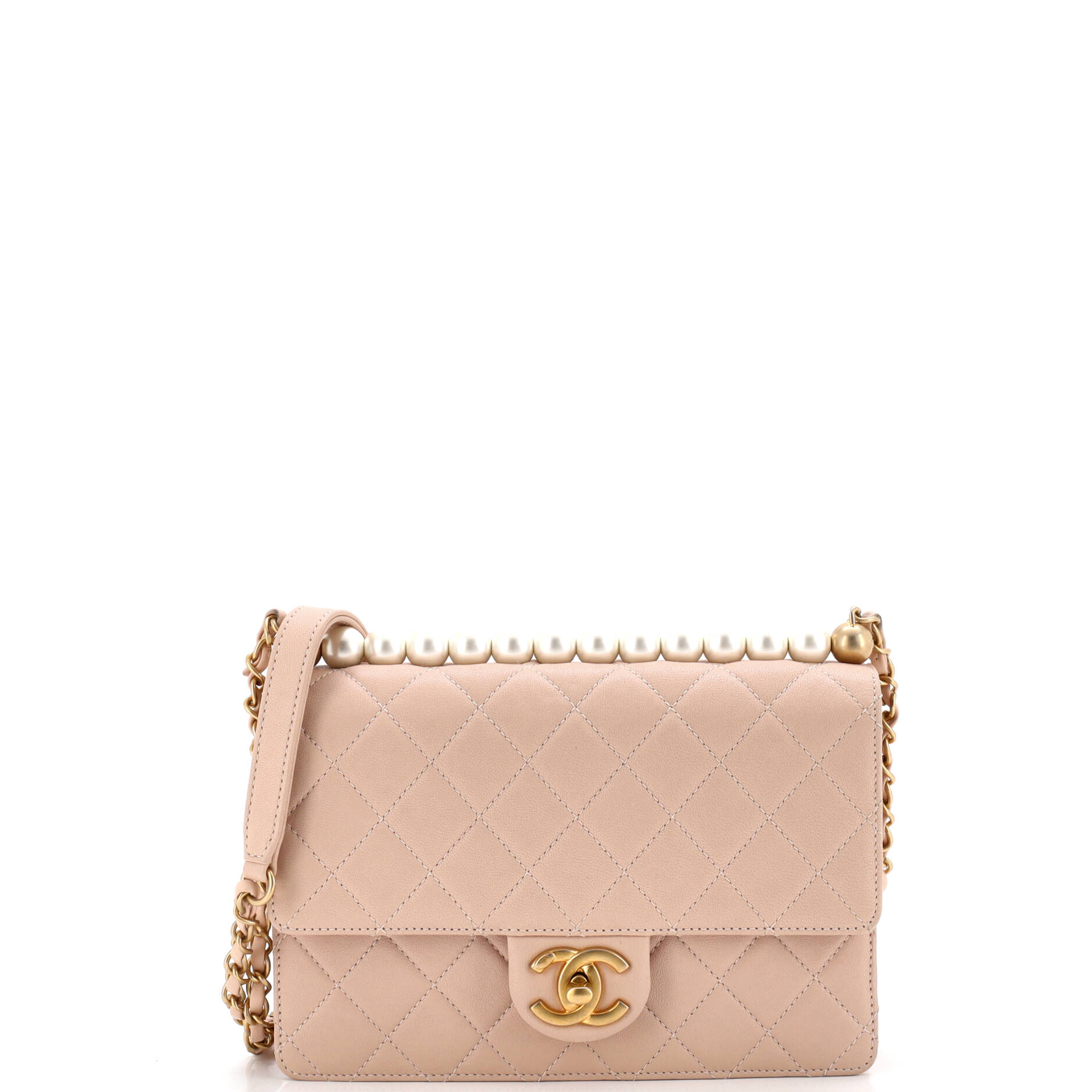 Chic Pearls Flap Bag Quilted Lambskin Small