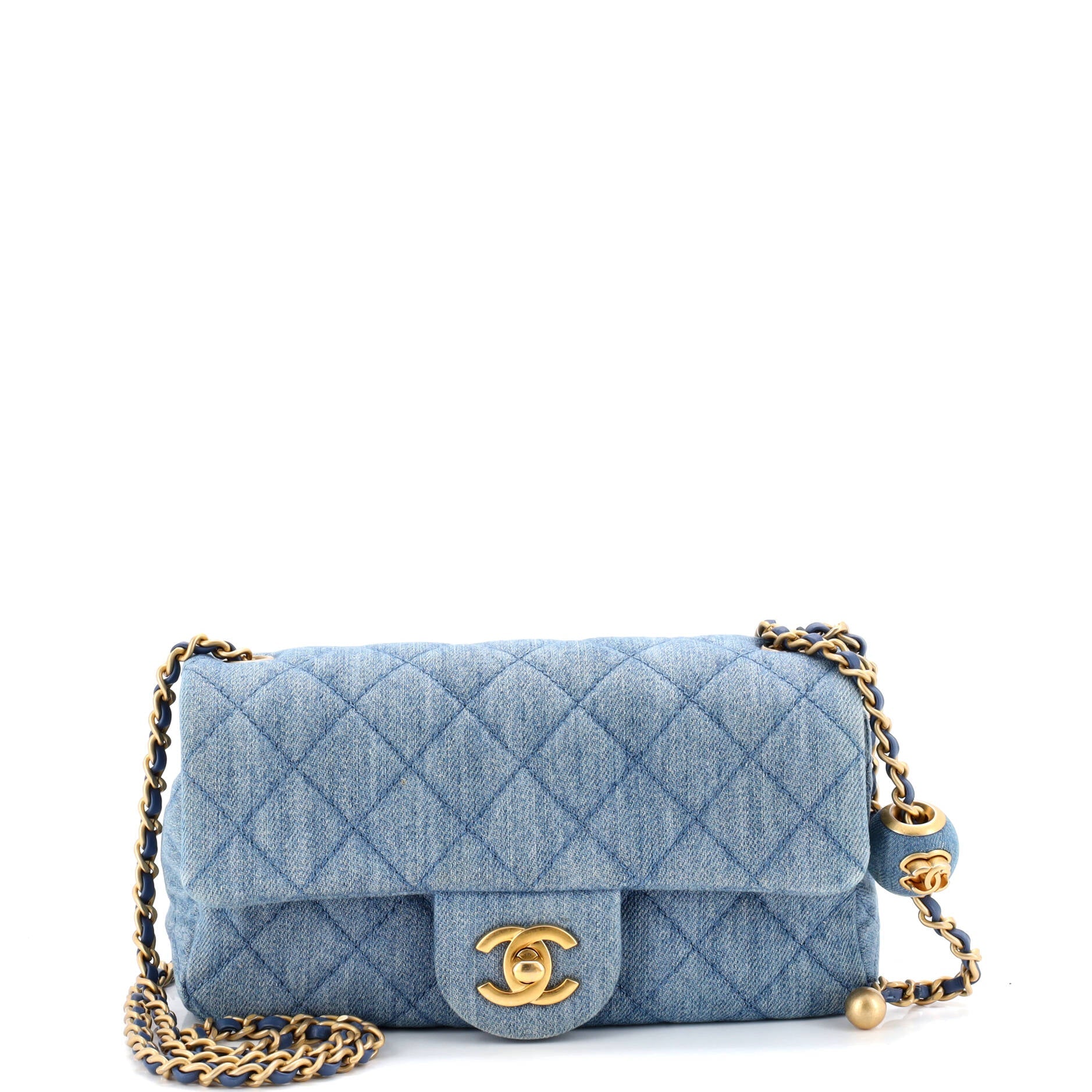 Pearl Crush Flap Bag Quilted Denim Mini