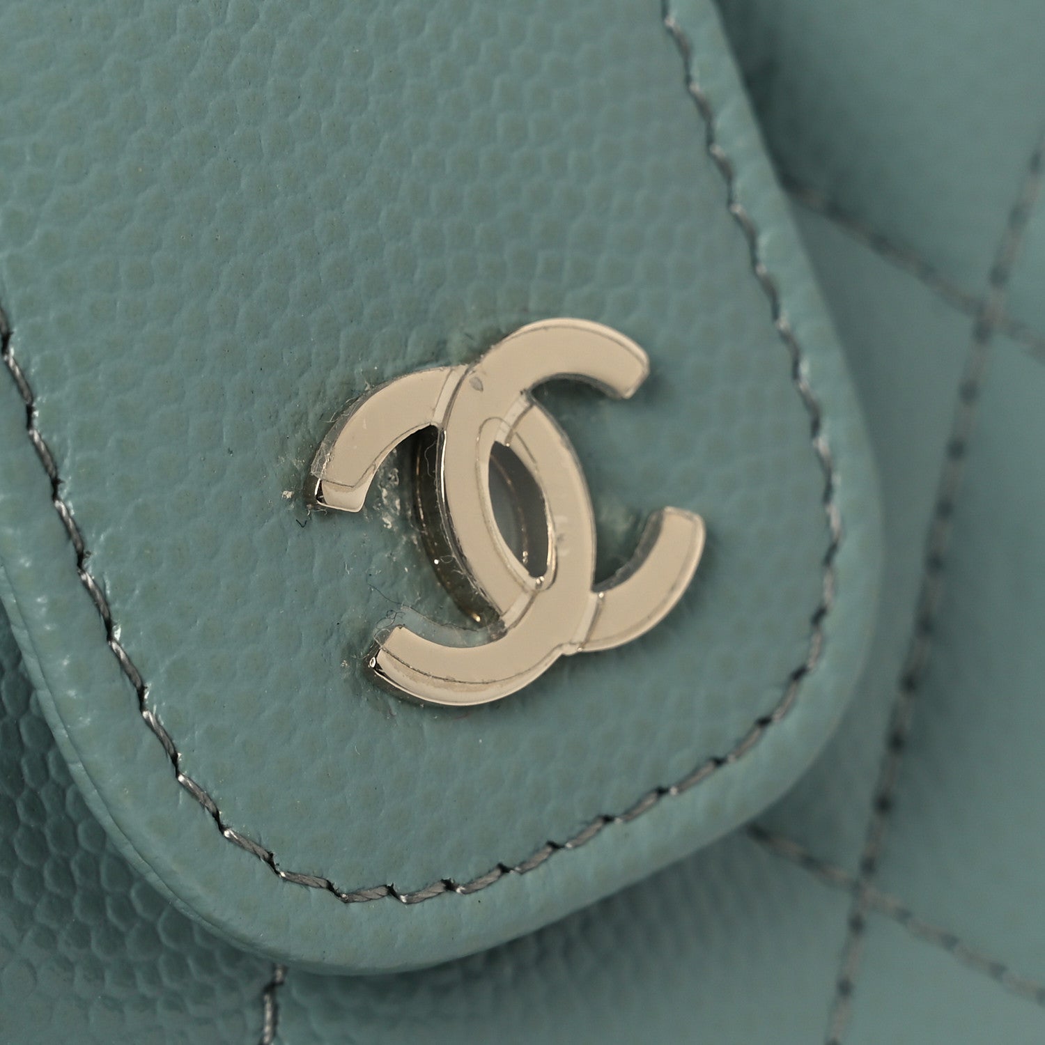 Caviar Quilted Phone Holder Wallet on Removable Chain Light Blue