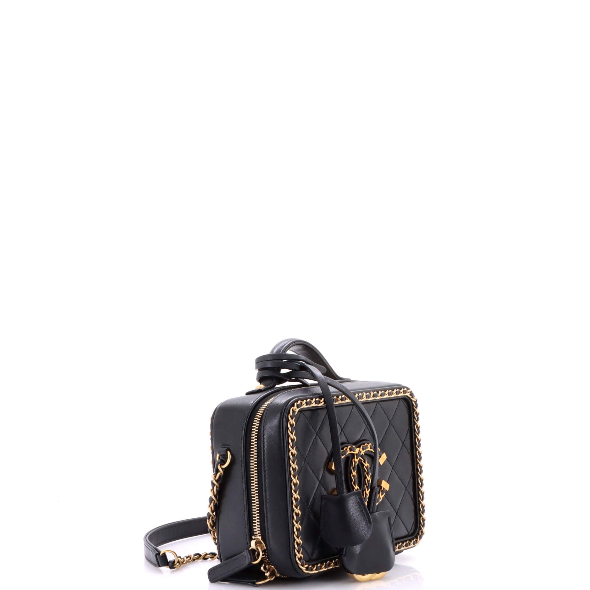 Filigree Vanity Case Quilted Goatskin with Chain Detail Small
