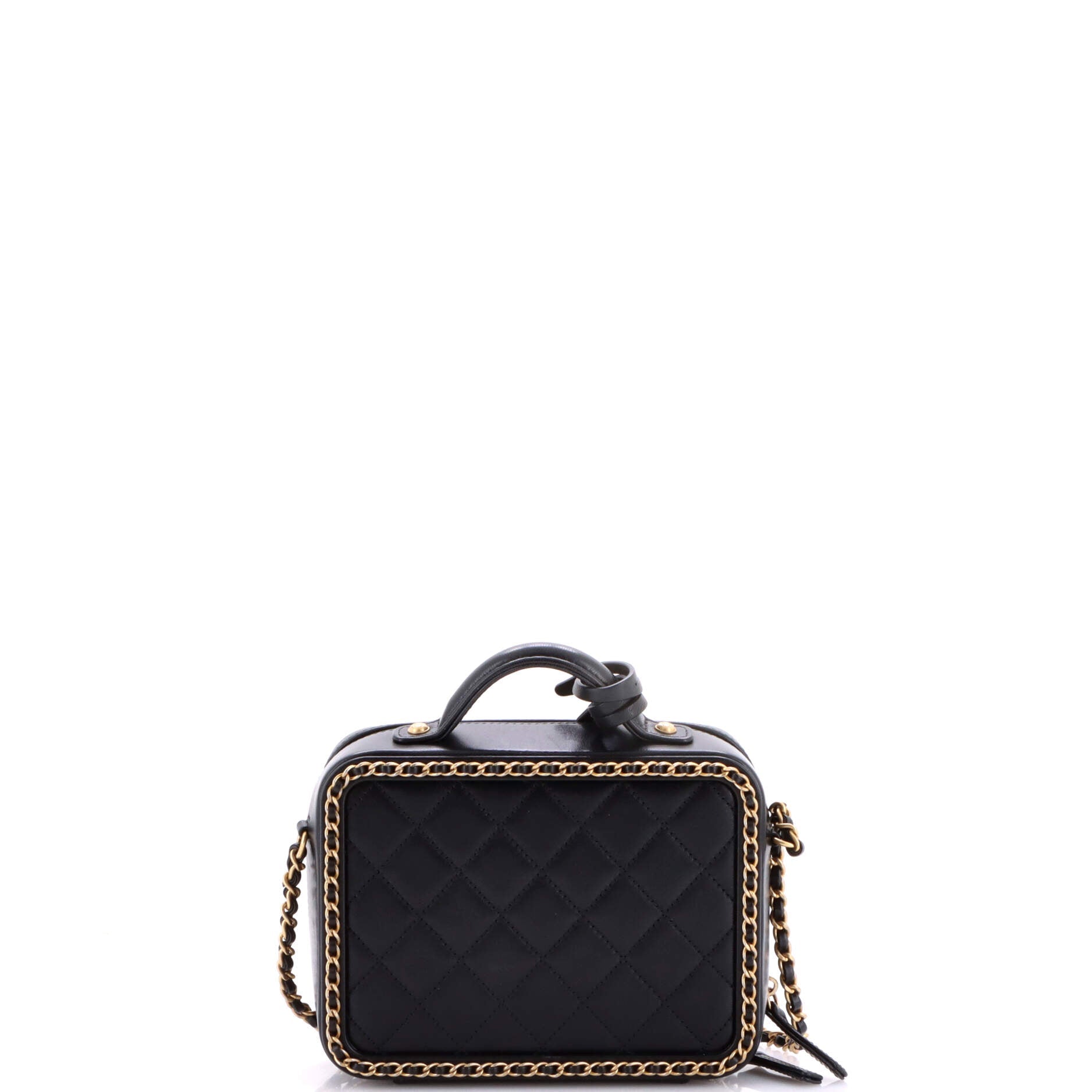 Filigree Vanity Case Quilted Goatskin with Chain Detail Small