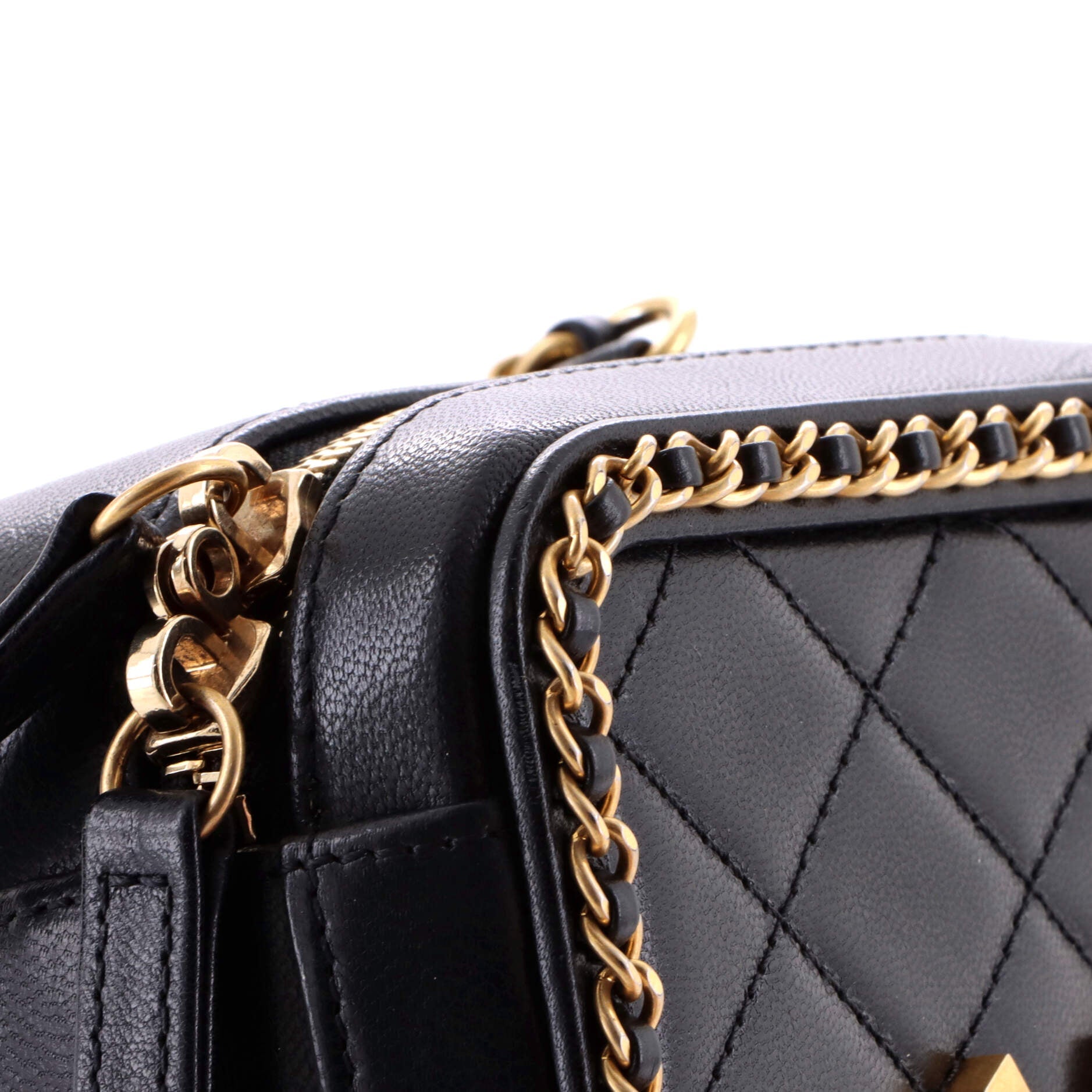 Filigree Vanity Case Quilted Goatskin with Chain Detail Small