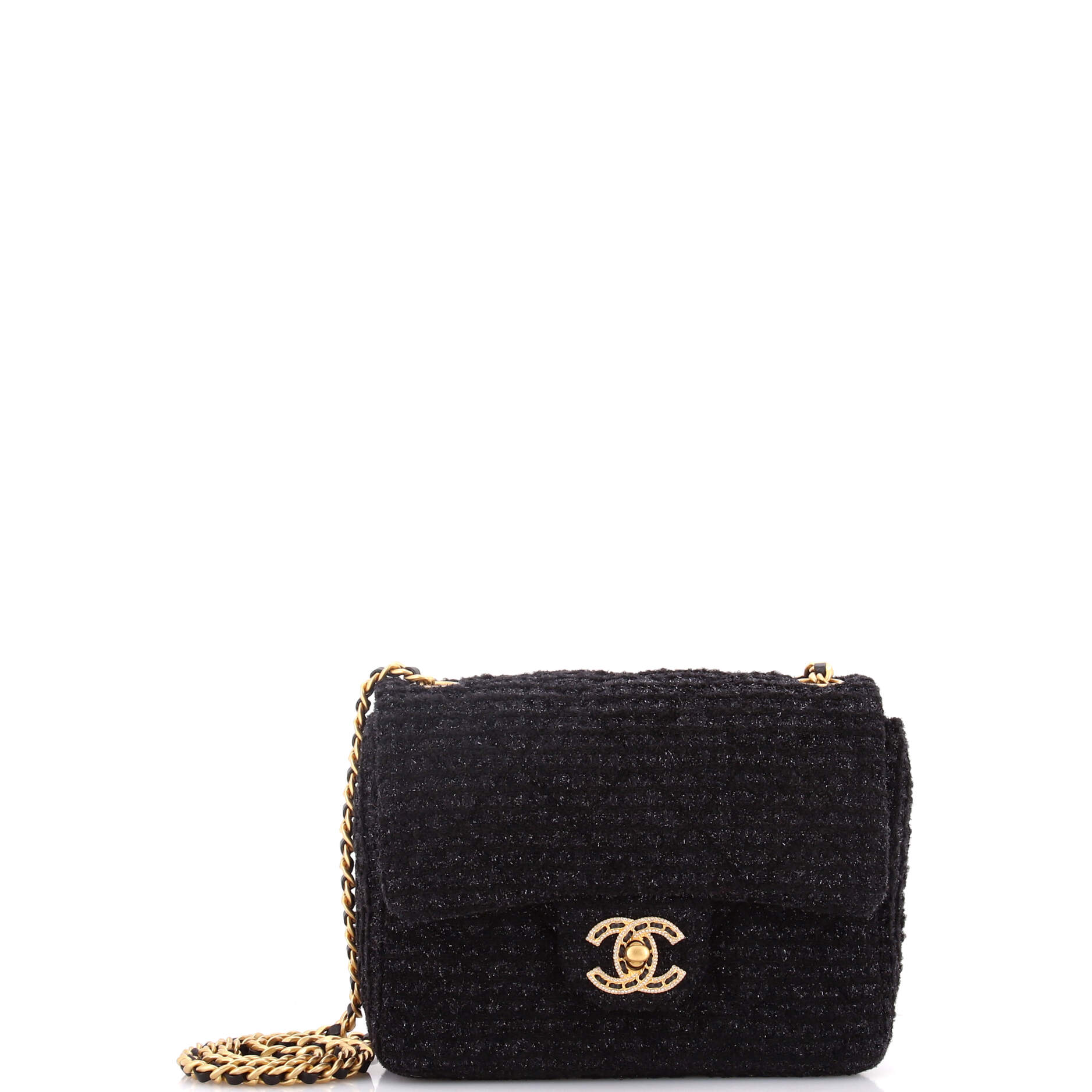 Square Classic Single Flap Bag Quilted Tweed with Crystals Mini