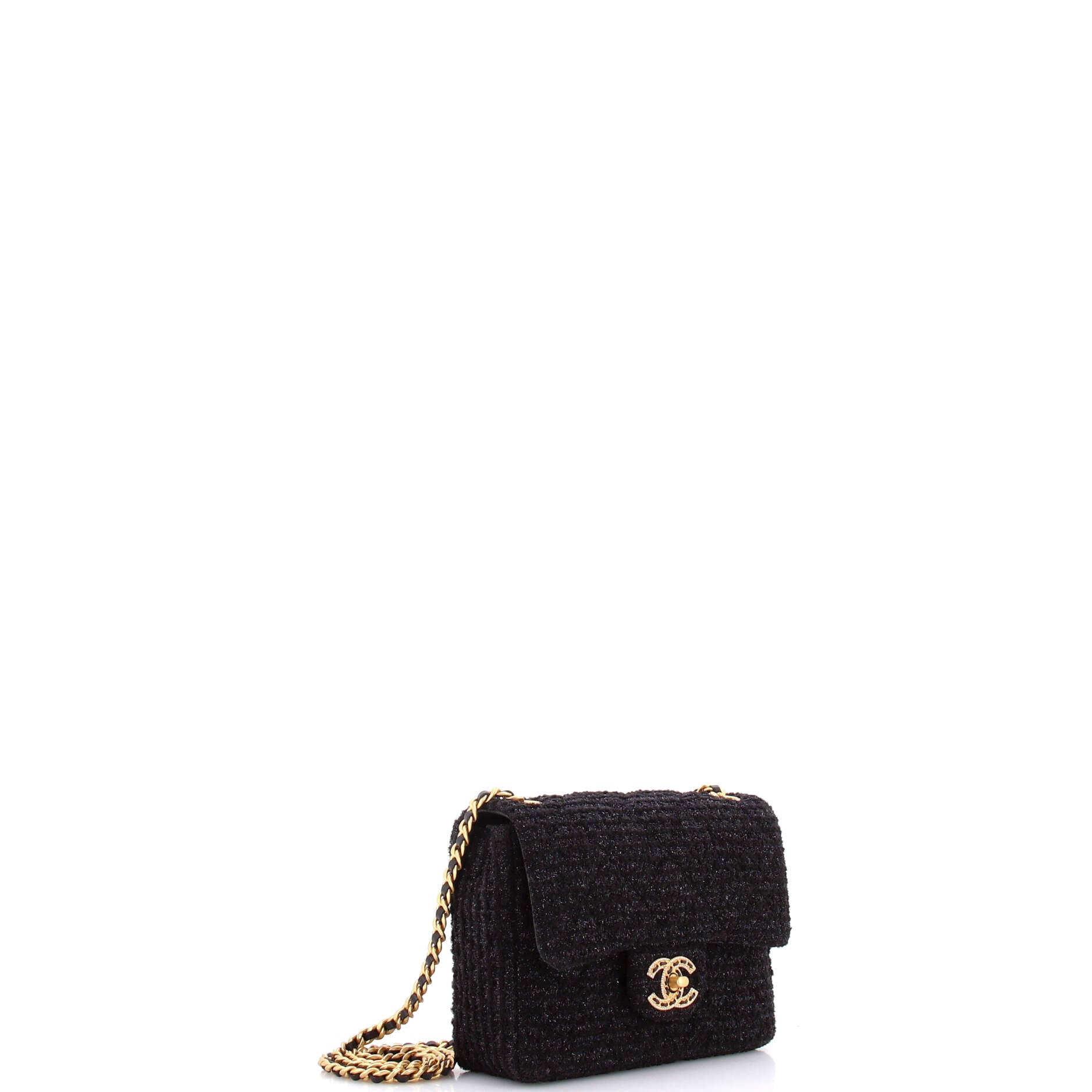Square Classic Single Flap Bag Quilted Tweed with Crystals Mini