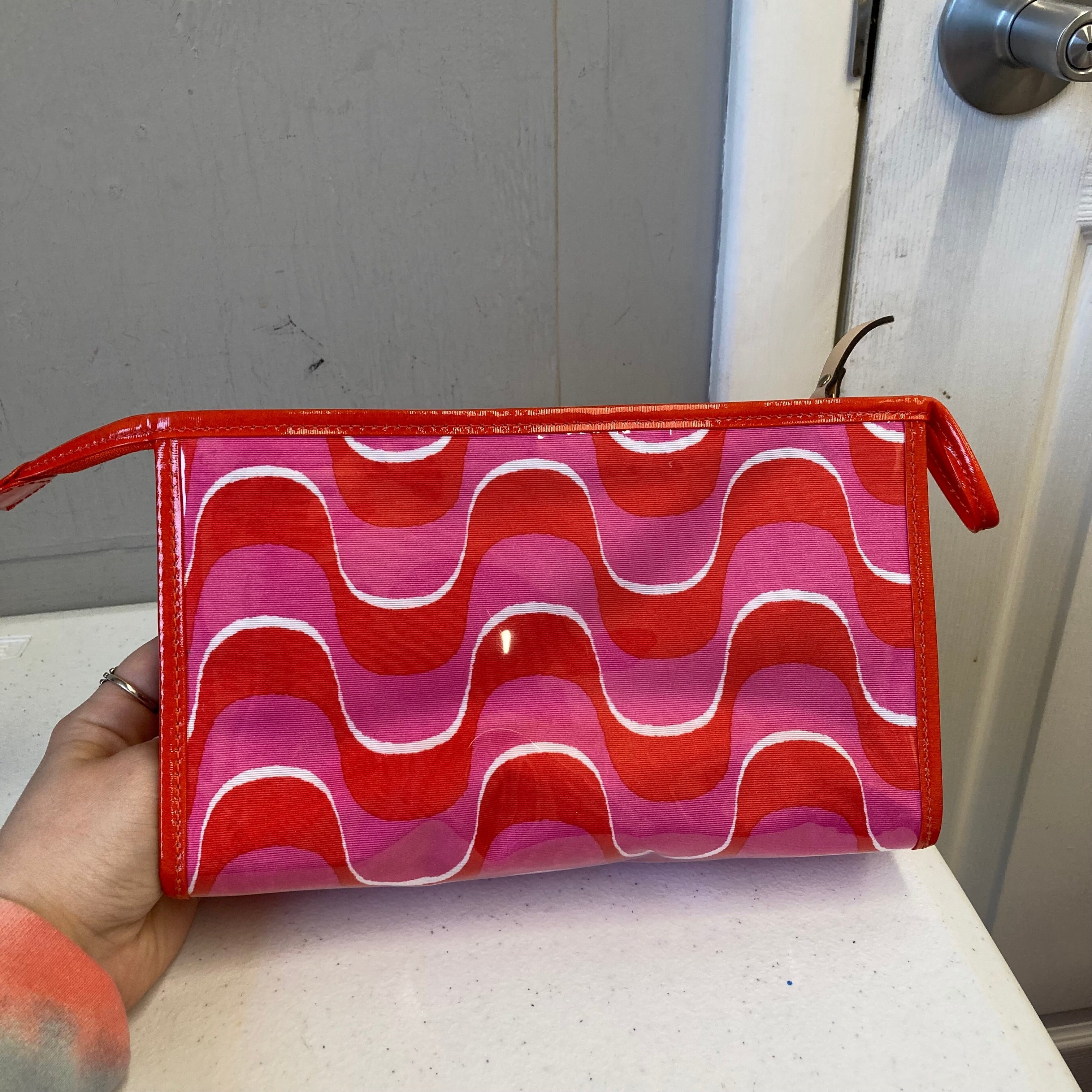 Makeup Bag Designer By Kate Spade In Pink & Red, Size:Medium