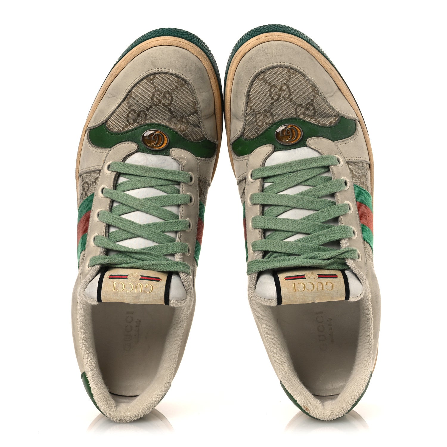 GG Monogram Nubuck Web Womens Screener Sneakers 40 New Sand Dusty Milk Vintage Green