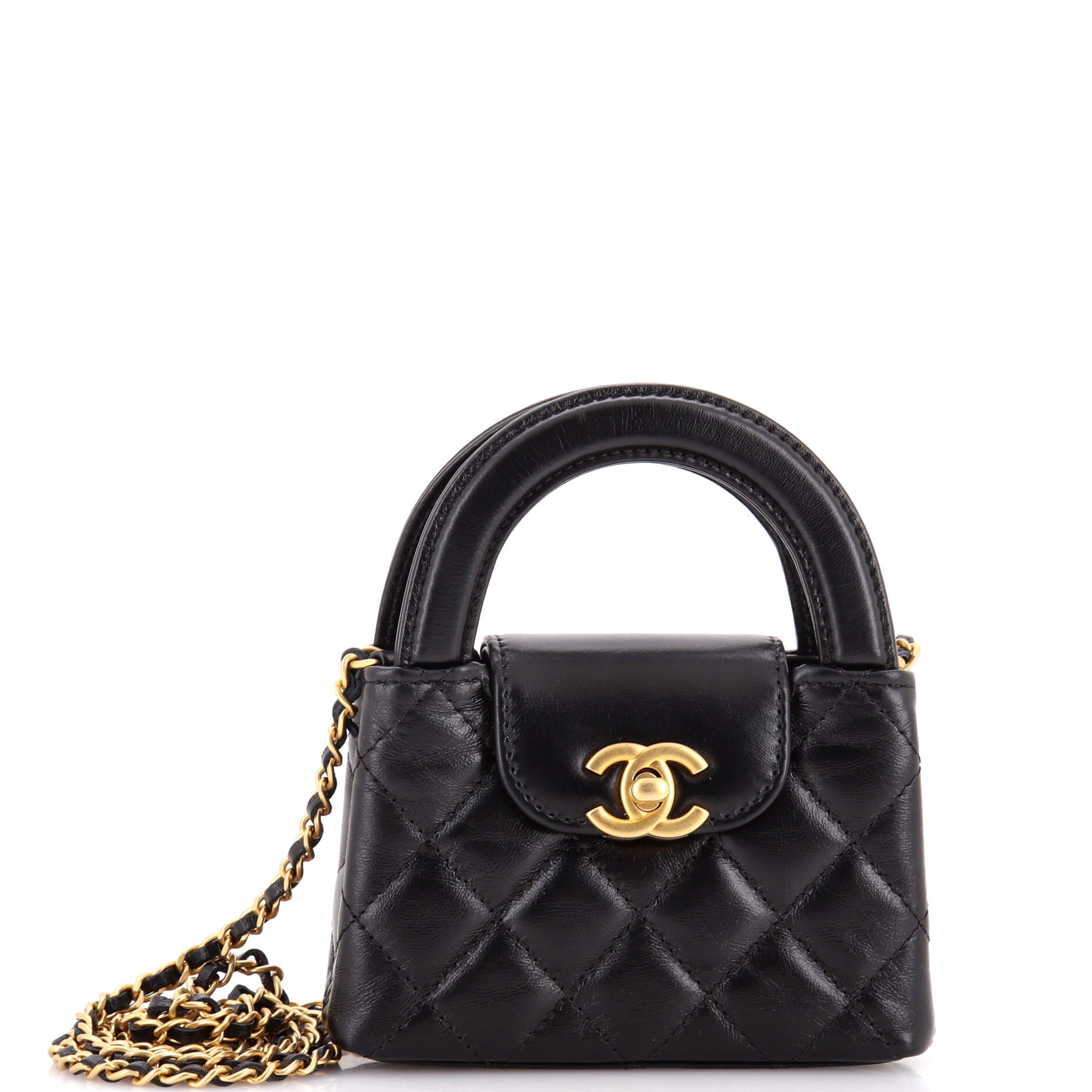 Kelly Top Handle Shopping Bag Quilted Shiny Aged Calfskin Nano